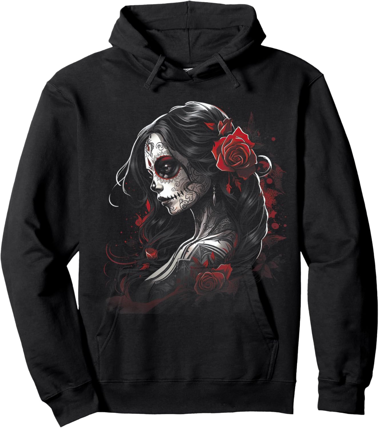 Tattoo Sketch Mexican Art Rose Dia de Los Muertos Hoodie - Hoodie | Black