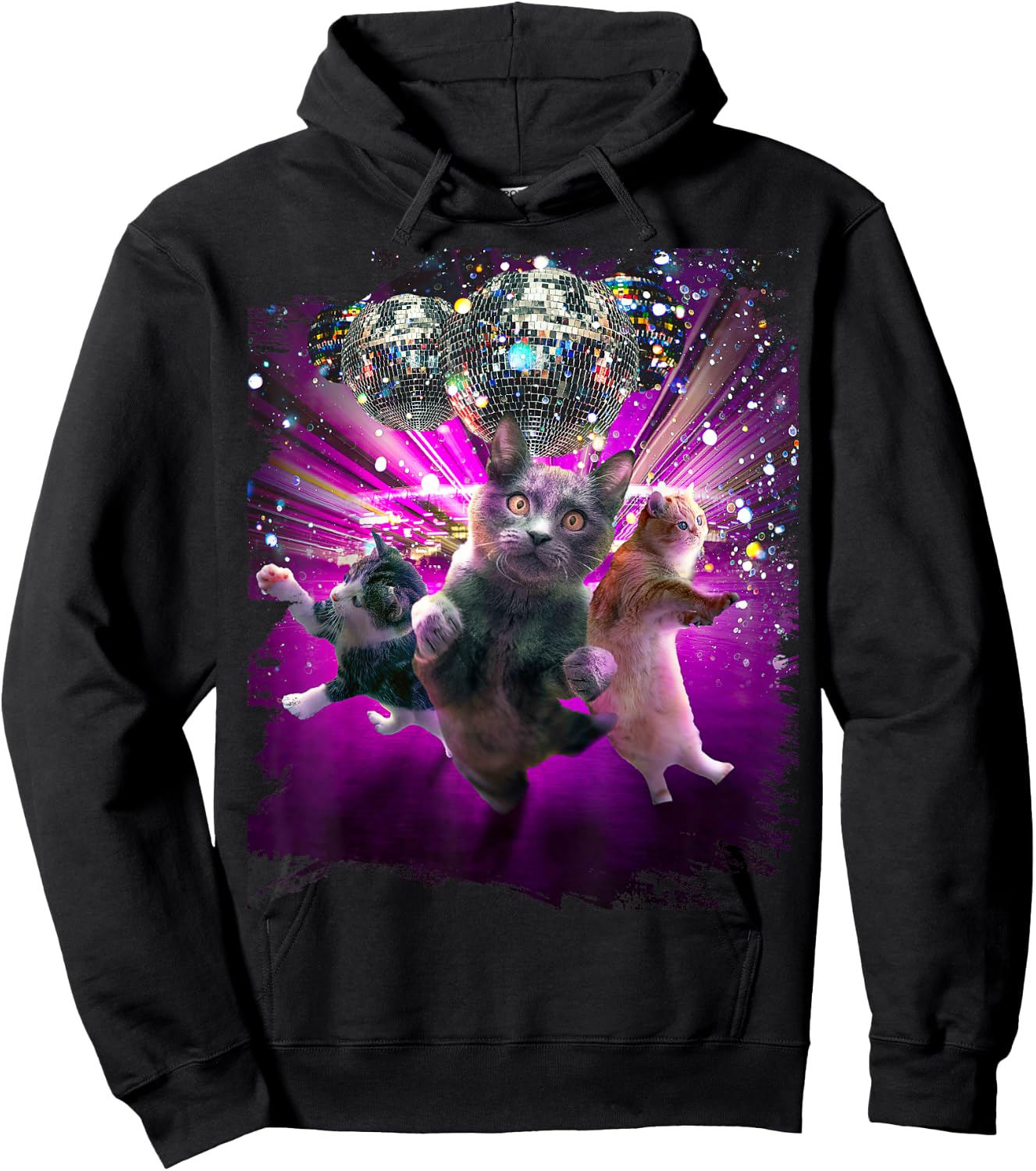 Disco Cats - 70s Disco Kitty Cat Rave Hoodie - Hoodie | Black