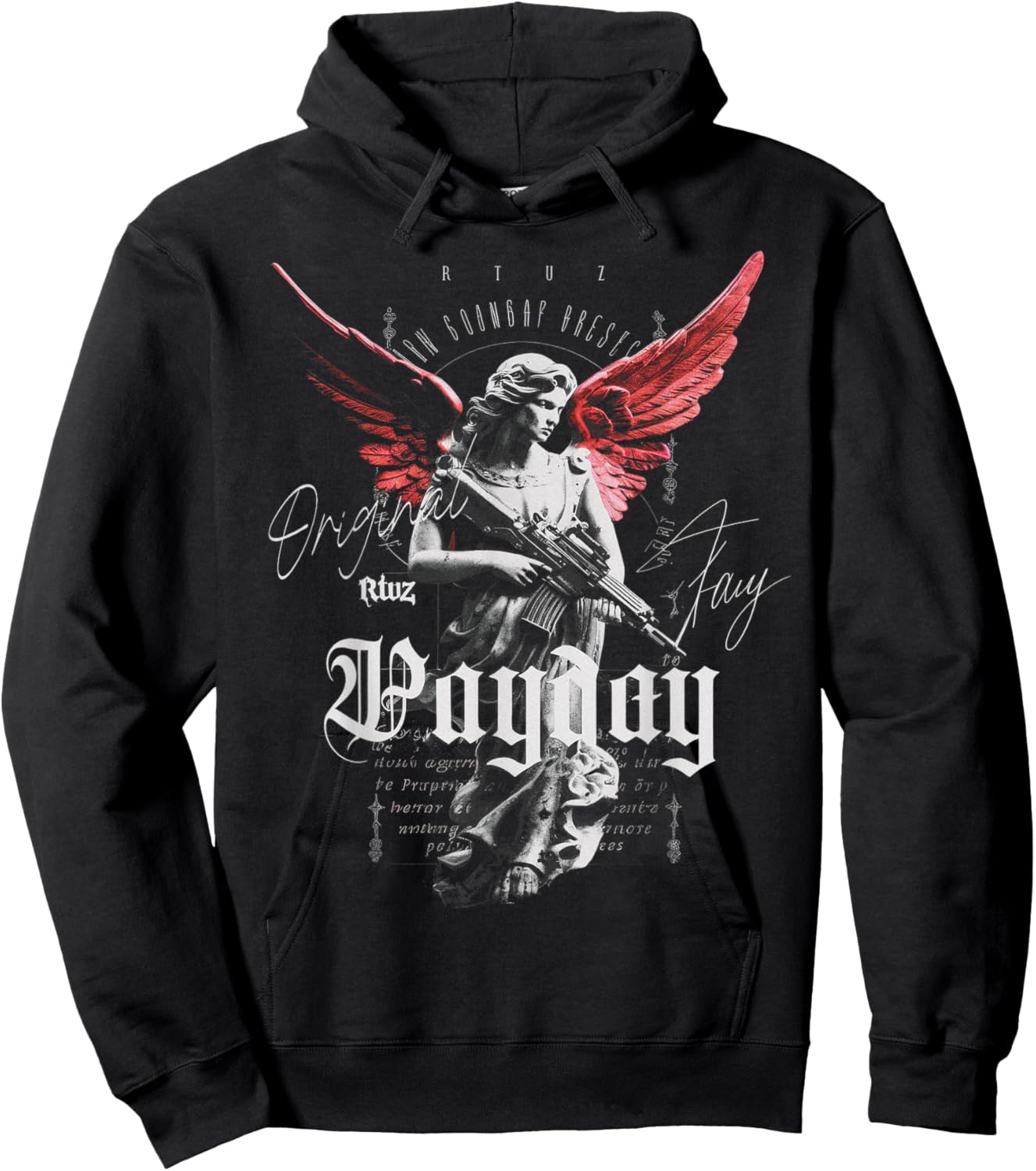 Hip Hop Y2K Vintage Hipster Edgy Urban Streetwear Angel Hoodie - Hoodie | Black