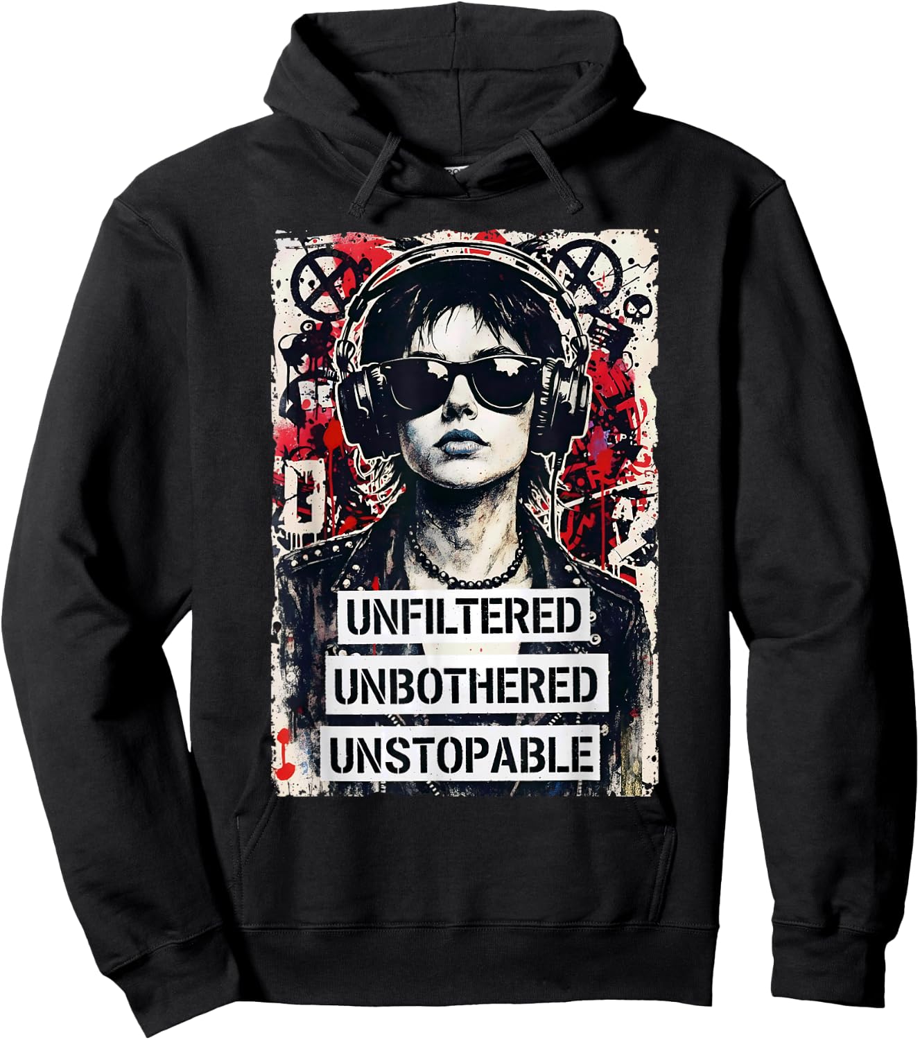 Punk Girl 90s Grunge Urban Street Art Vintage Distressed Hoodie - Hoodie | Black