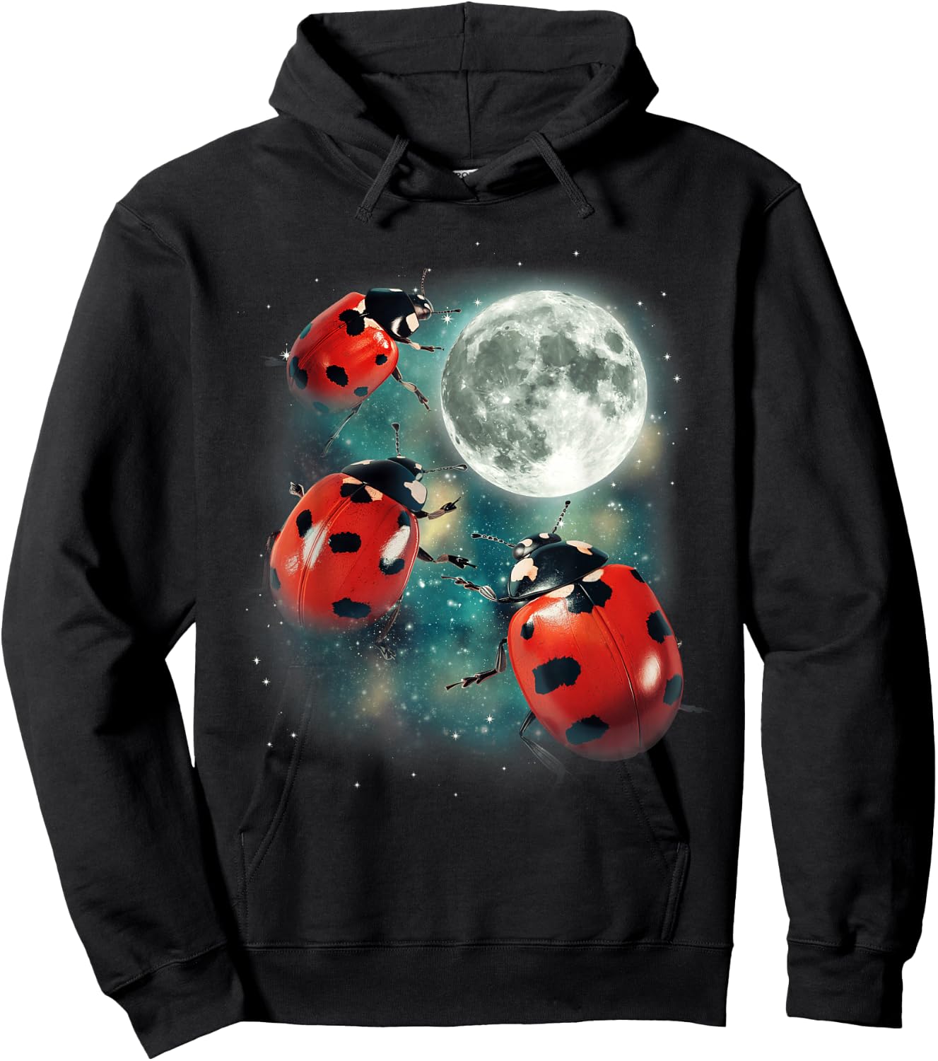 Three Ladybug Moon | Red Beetles Gardener Outdoors Cute Bug Hoodie - Hoodie | Black