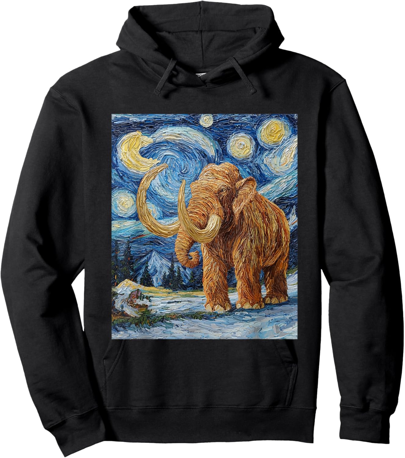 Woolly Mammoth Ice Age - Van Gogh Style - Starry Night Hoodie - Hoodie | Black
