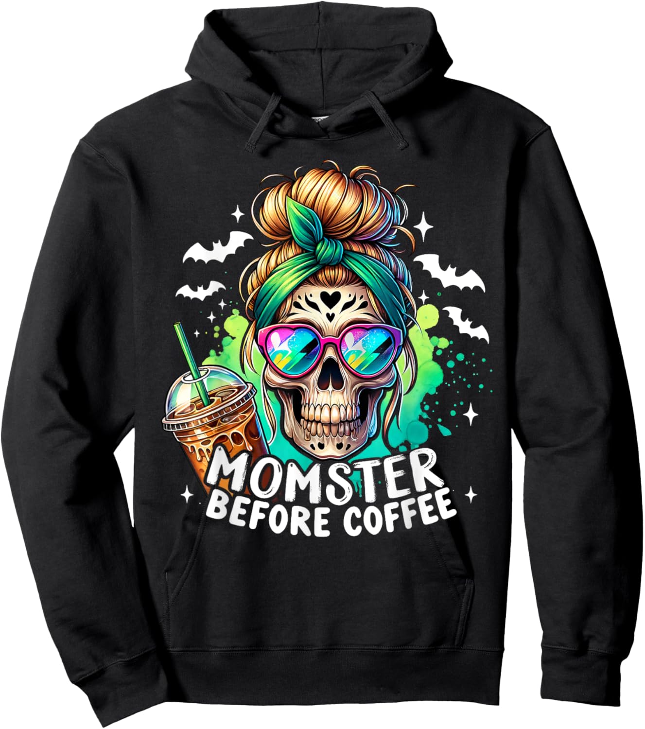 Momster Before Coffee Skeleton Skull Spooky Mama Halloween Hoodie - Hoodie | Black