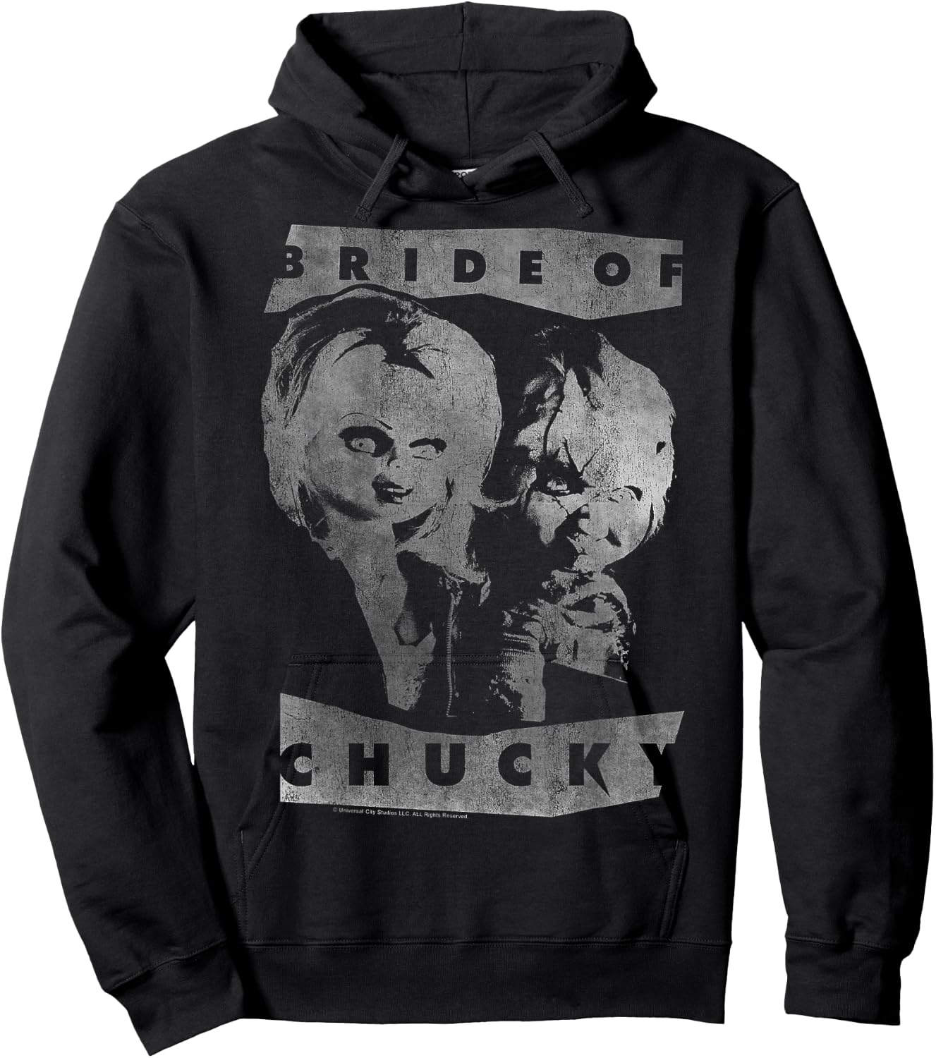 Child's Play Bride of Chucky Faded White Portrait Hoodie - Hoodie | Black