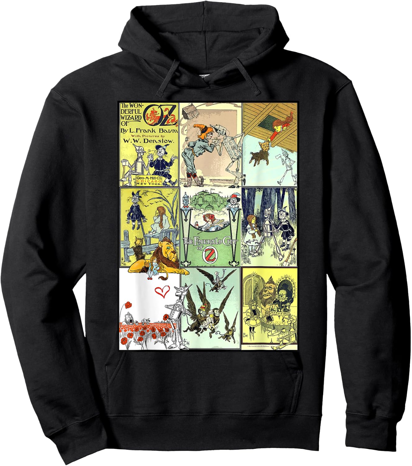 Dorothy and Toto The Wonderful Wizard of Oz Collage - Green, -Adults, Short Sleeve, , Small Hoodie - Hoodie | Black