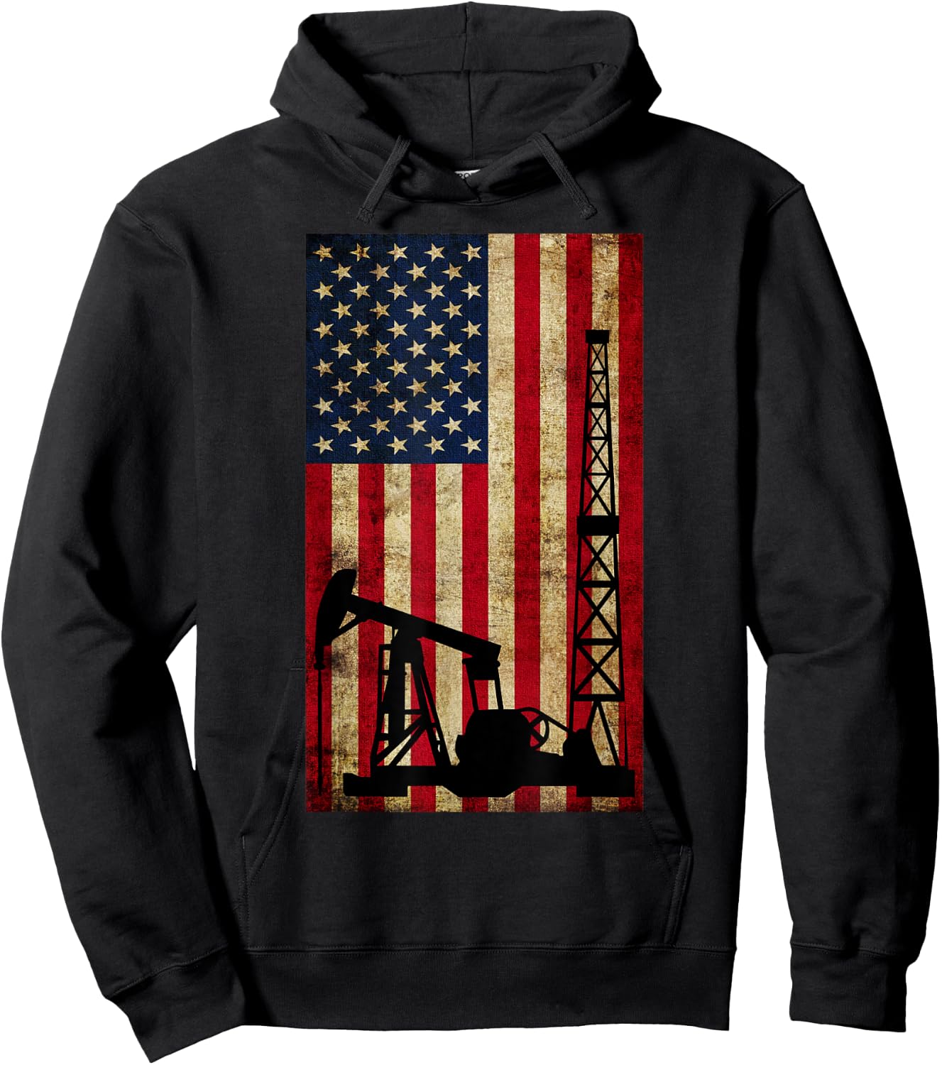 Vintage Landman USA Flag Oil Rig Pump Gas Workers Red Gifts Hoodie - Hoodie | Black