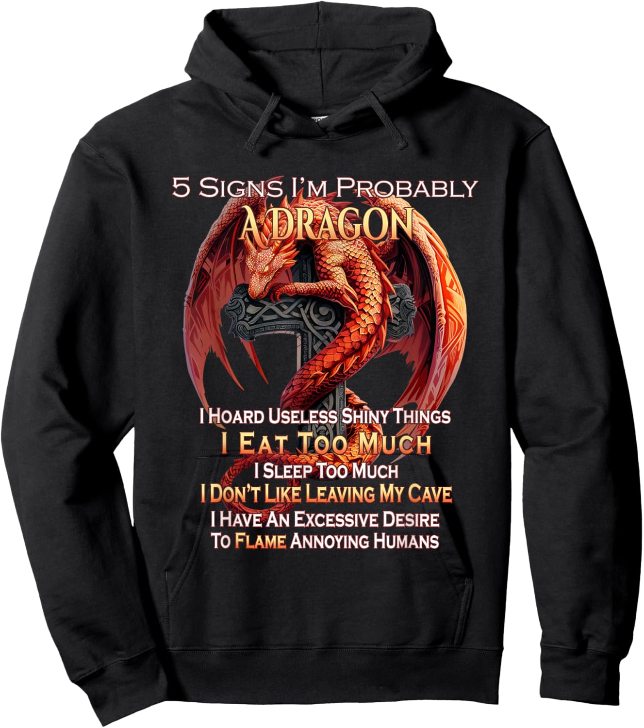 5 Signs I'm Probably A Dragon Fantasy Hoodie - Hoodie | Black