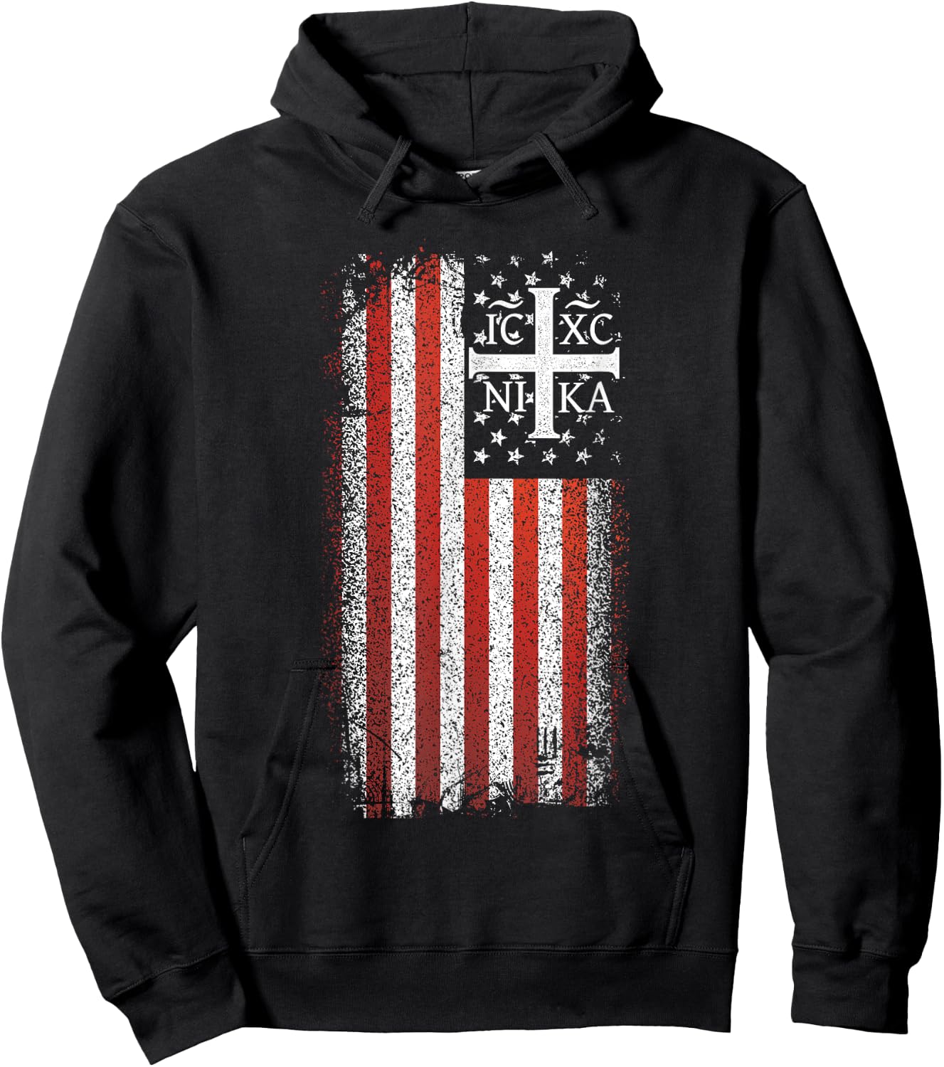 ICXC NIKA Christogram Cross American Flag Christian Hoodie - Hoodie | Black
