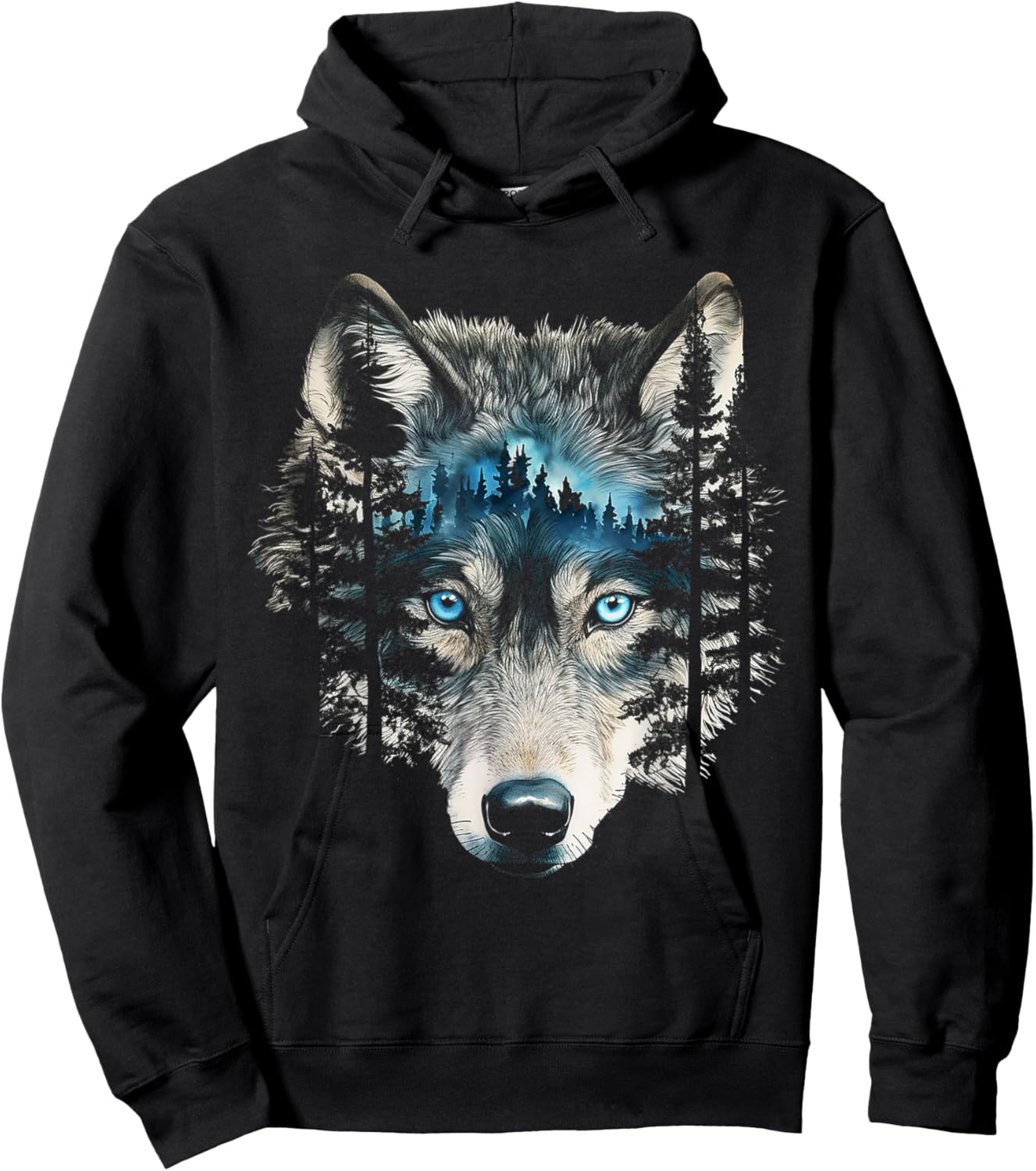 Wolf Nature Abstract Animal Art Blue Eyes Graphic Wolf Hoodie - Hoodie | Black