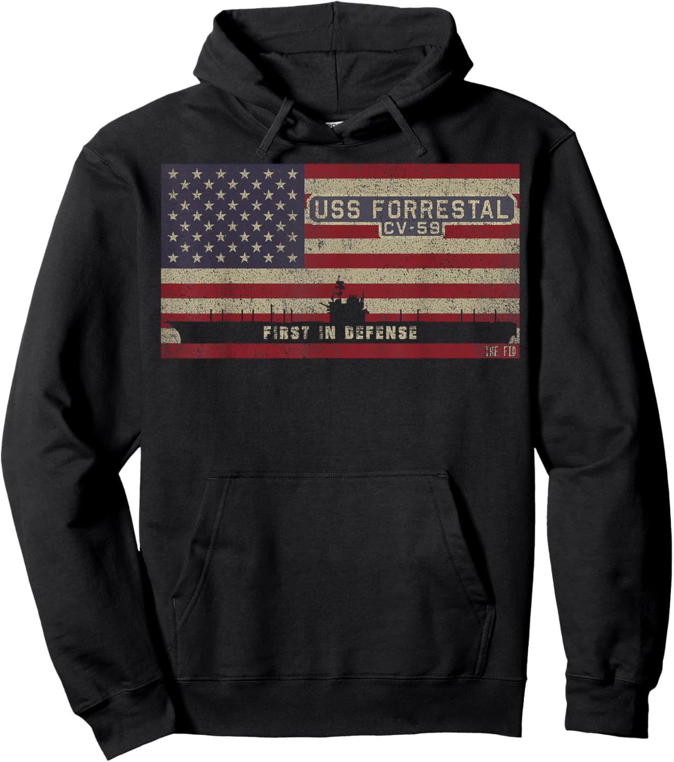 USS Forrestal CV-59 Aircraft Carrier American Flag Hoodie - Hoodie | Black