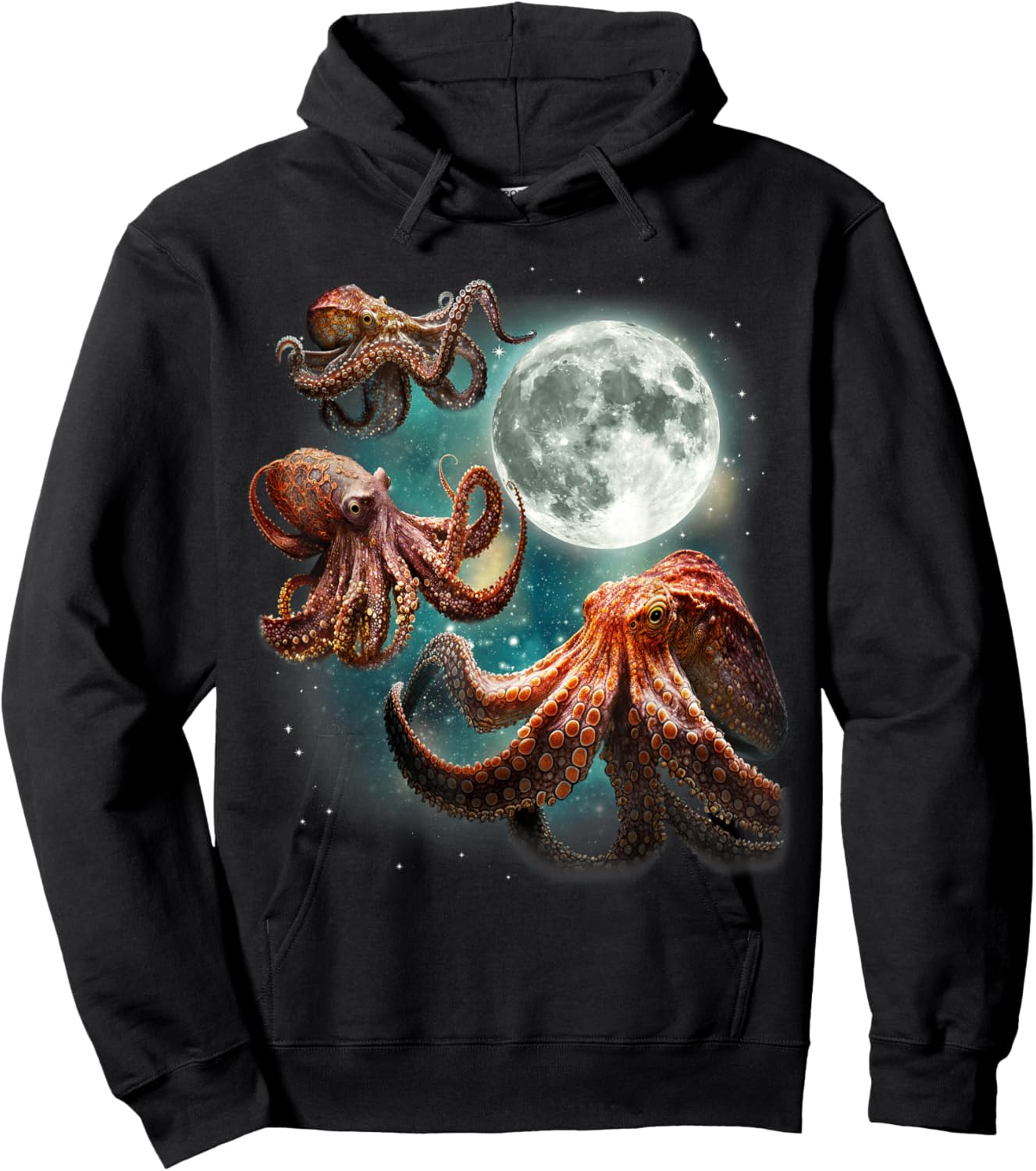 Three Octopuses 3 Moon Ocean Deep Sea Creature Wildlife Hoodie - Hoodie | Black