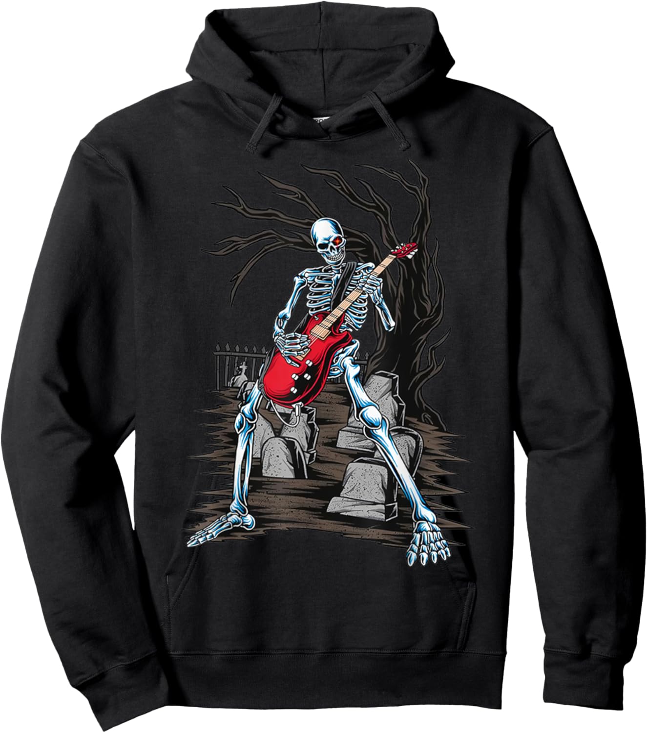 Skeleton Playing Guitar Hoodie - Hoodie | Black