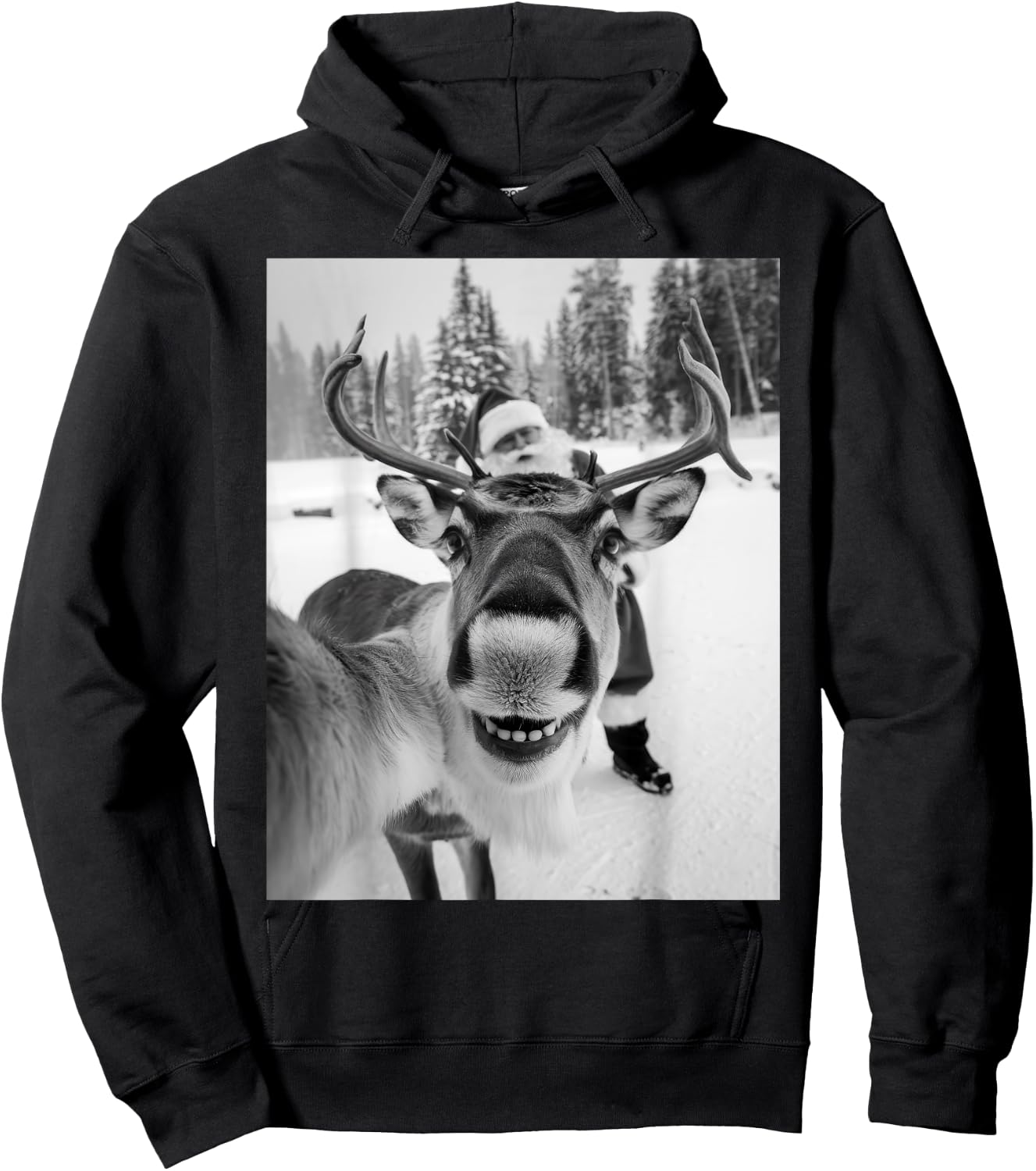 Reindeer Selfie Christmas Party Selfie Funny Reindeer Xmas Hoodie - Hoodie | Black