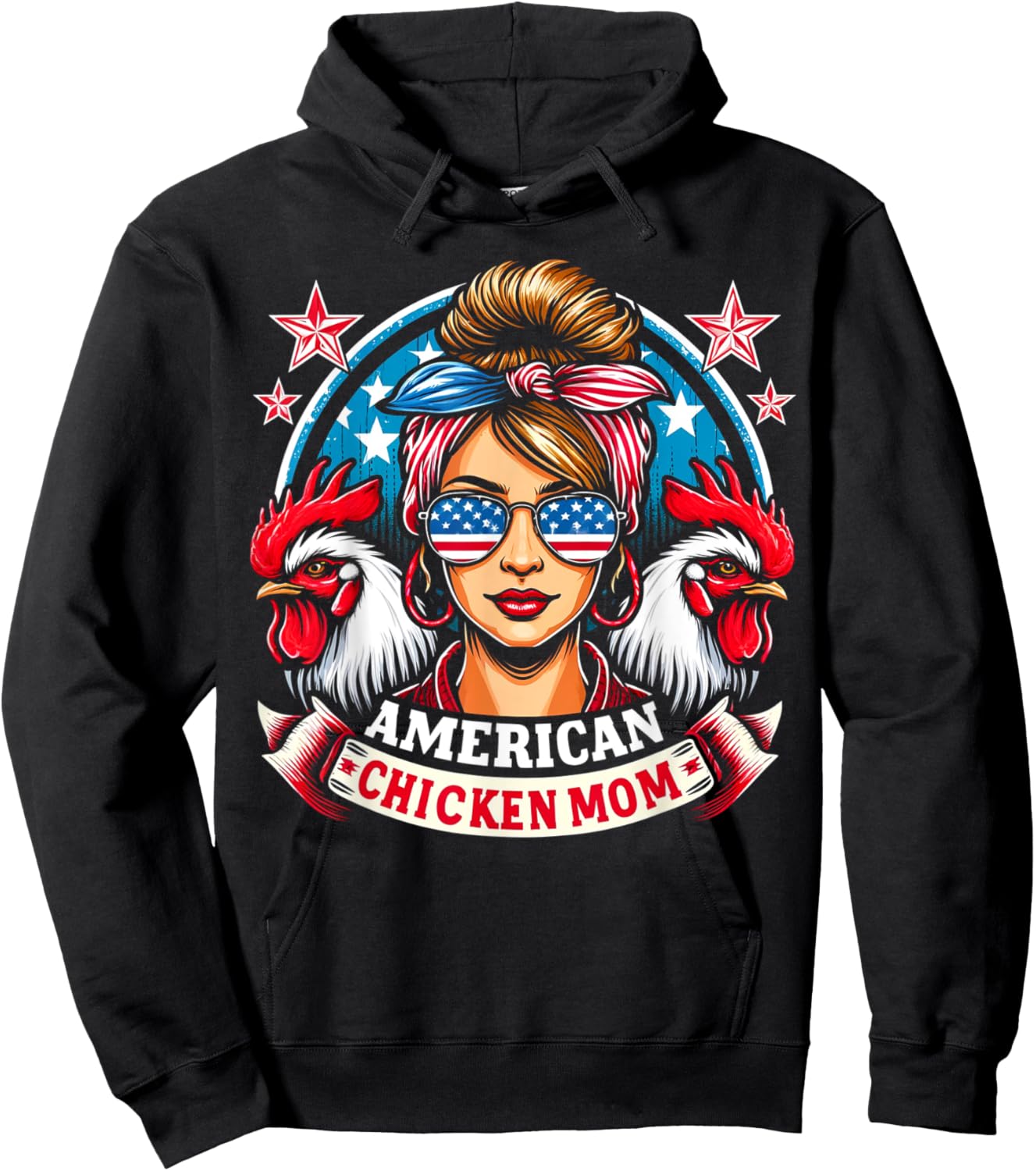 Patriotic America Chicken Mom 4th of July USA Chicken Lover Kids Men Hoodie - Hoodie | Black