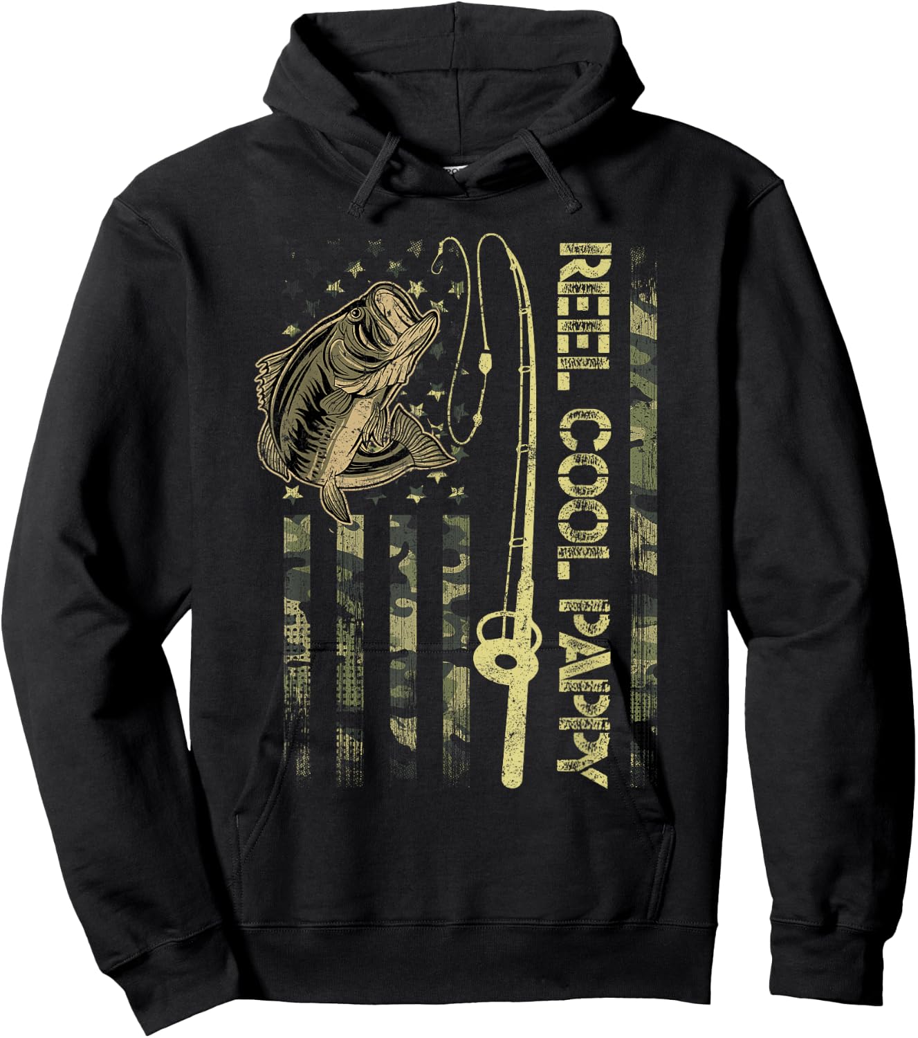 Reel Cool Pappy Camouflage American Flag Funny Gift Hoodie - Hoodie | Black