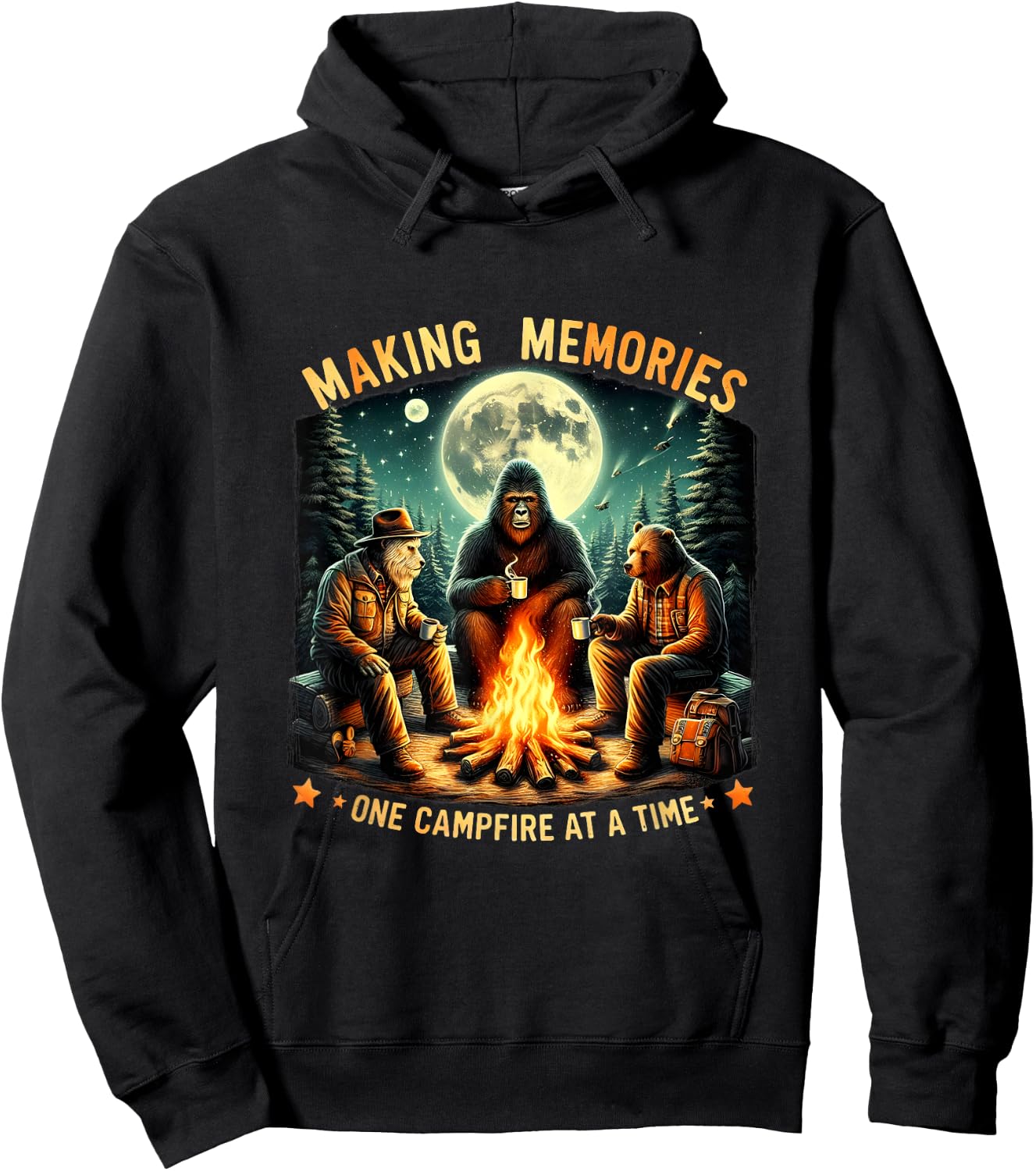 Retro Making Memories One Campfire At A Time Bigfoot Camping Hoodie - Hoodie | Black