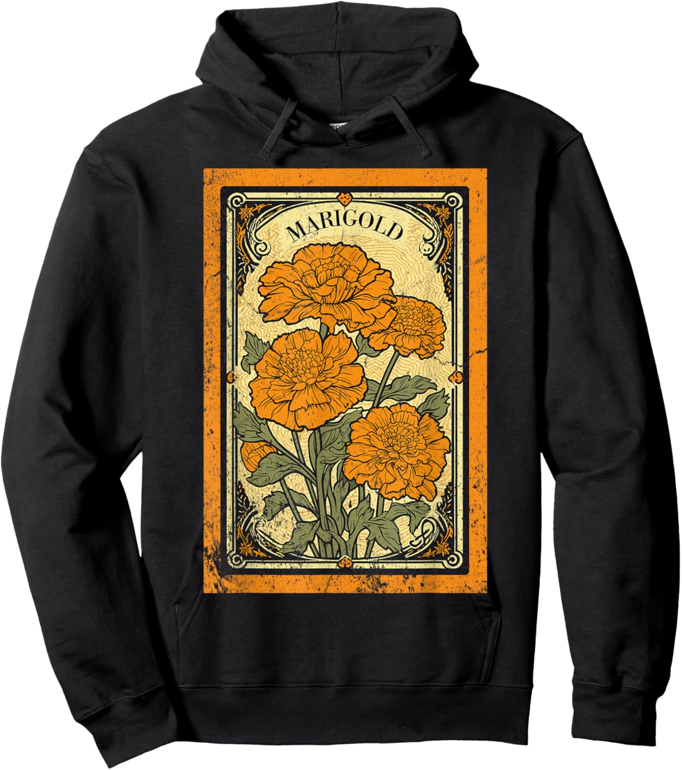 Vintage Marigold Flowers Tarot Card Hoodie - Hoodie | Black