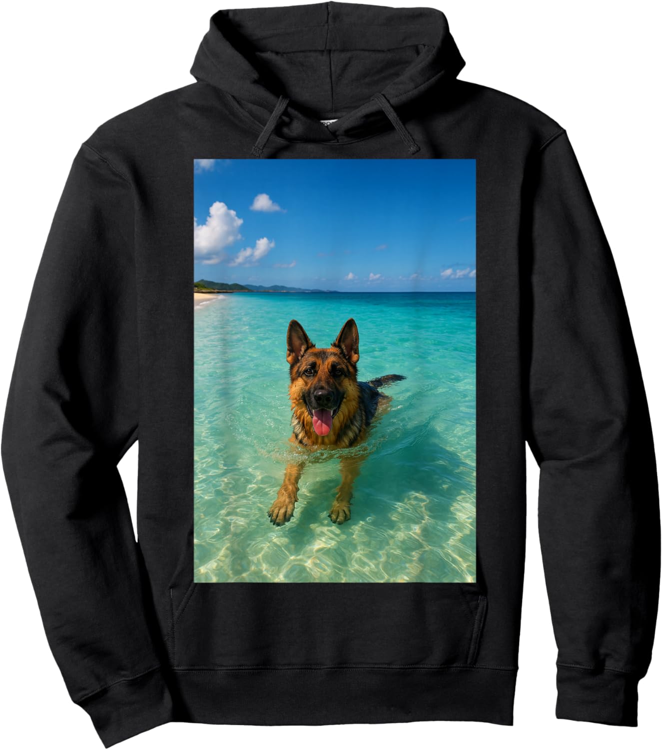German Shepherd Dog Swimming Ocean Beach Hoodie - Hoodie | Black