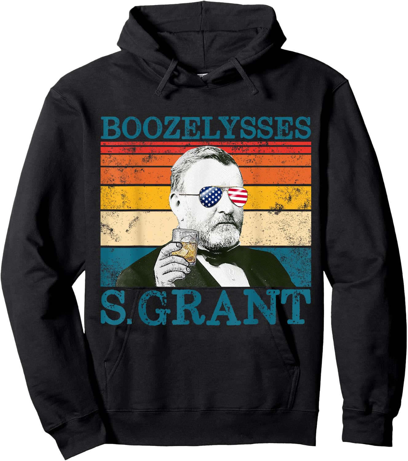 Boozelysses S. Grant Retro Drinking President Ulysses Grant Hoodie - Hoodie | Black