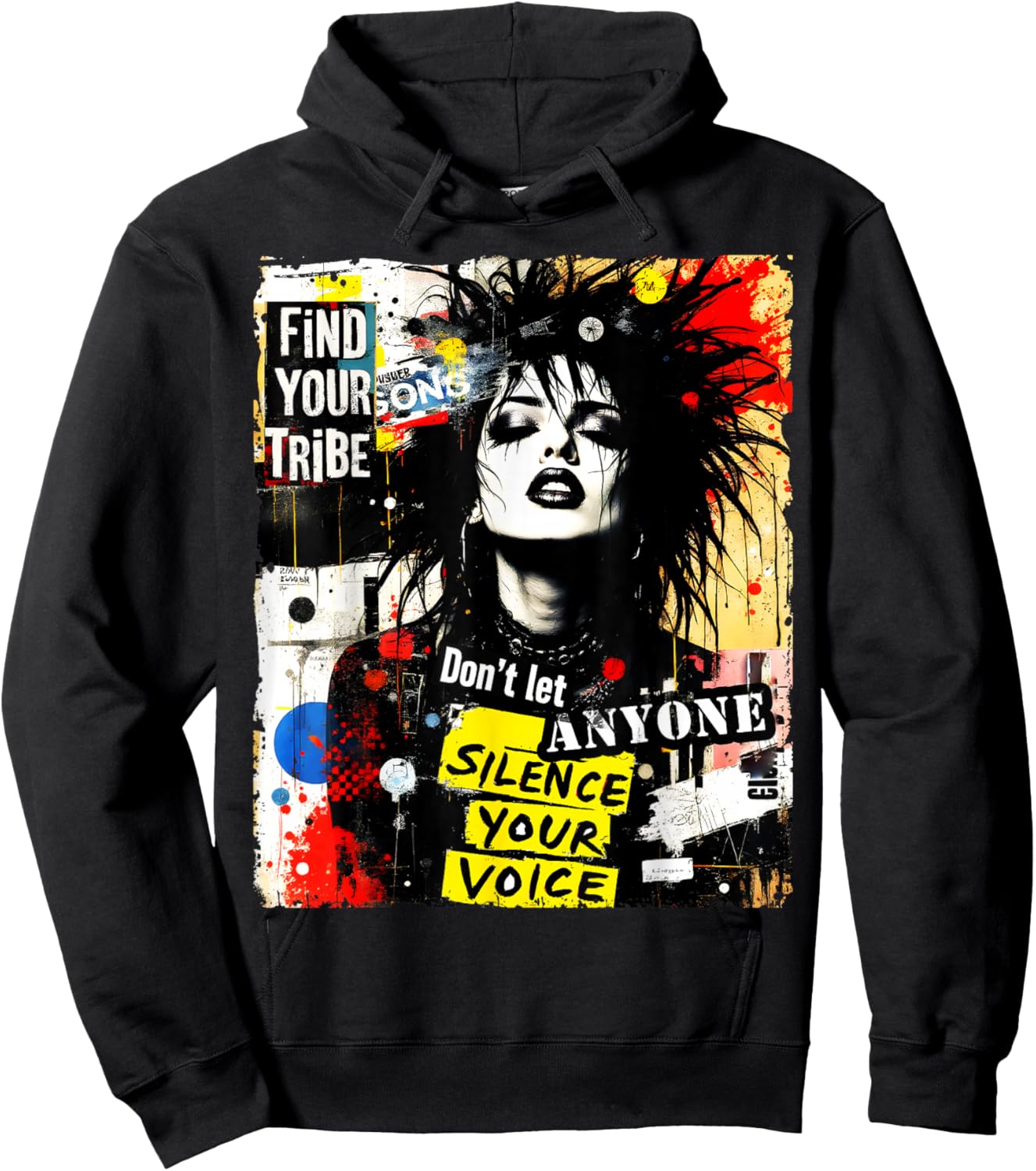 Punk Girl Graffiti 90s Urban Grunge Art Distressed Vintage Hoodie - Hoodie | Black