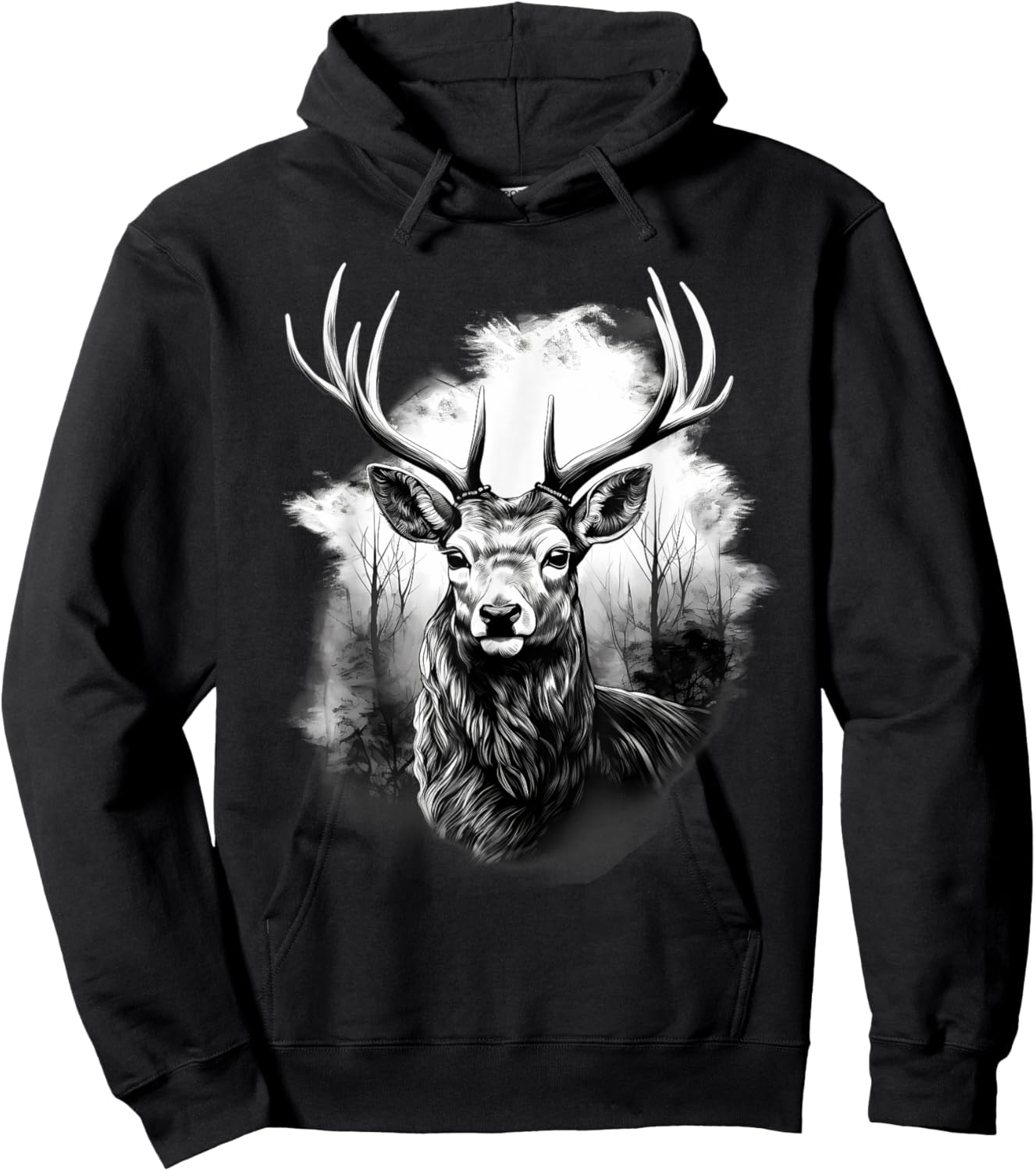 Deer Animal Print Drawing Artwork Animal Lovers Nature Hoodie - Hoodie | Black