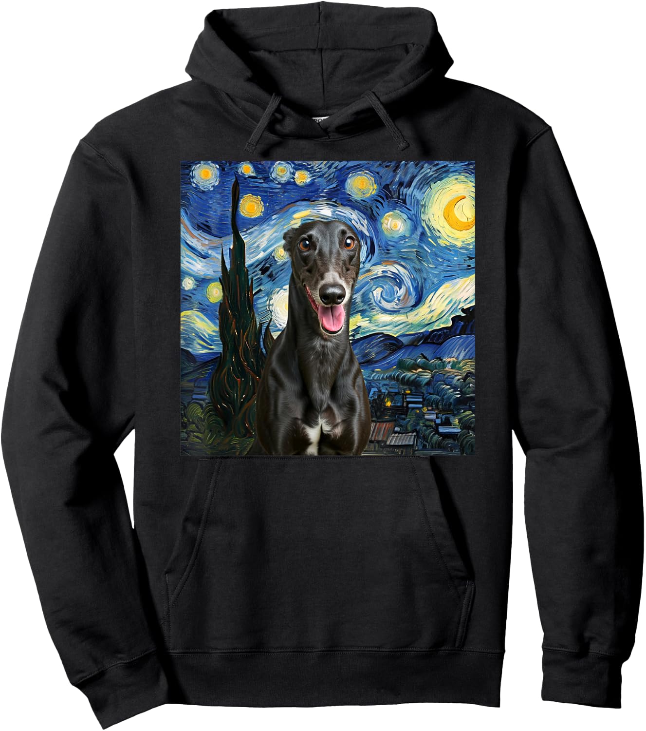 Black Greyhound Starry Night Dog Lover Gift Women Kids Hoodie - Hoodie | Black