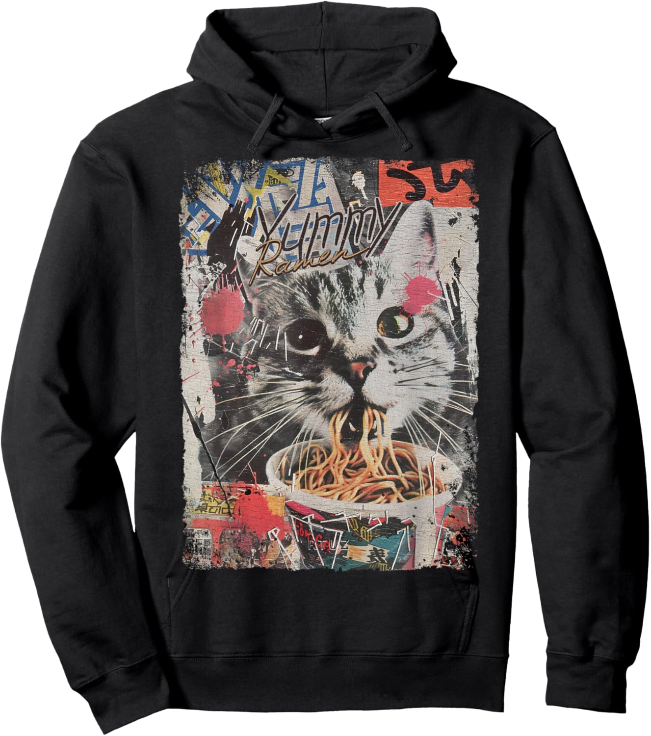 Ramen Noodles Cat Japan Y2K Kawaii Retro Cats Manga Anime Hoodie - Hoodie | Black