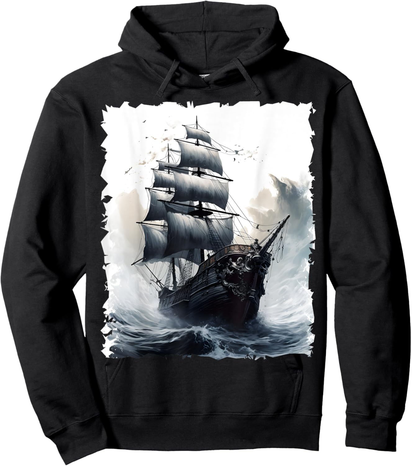 Sailing Boat Captain Pirate Ship Sailing Storm Painting Hoodie - Hoodie | Black