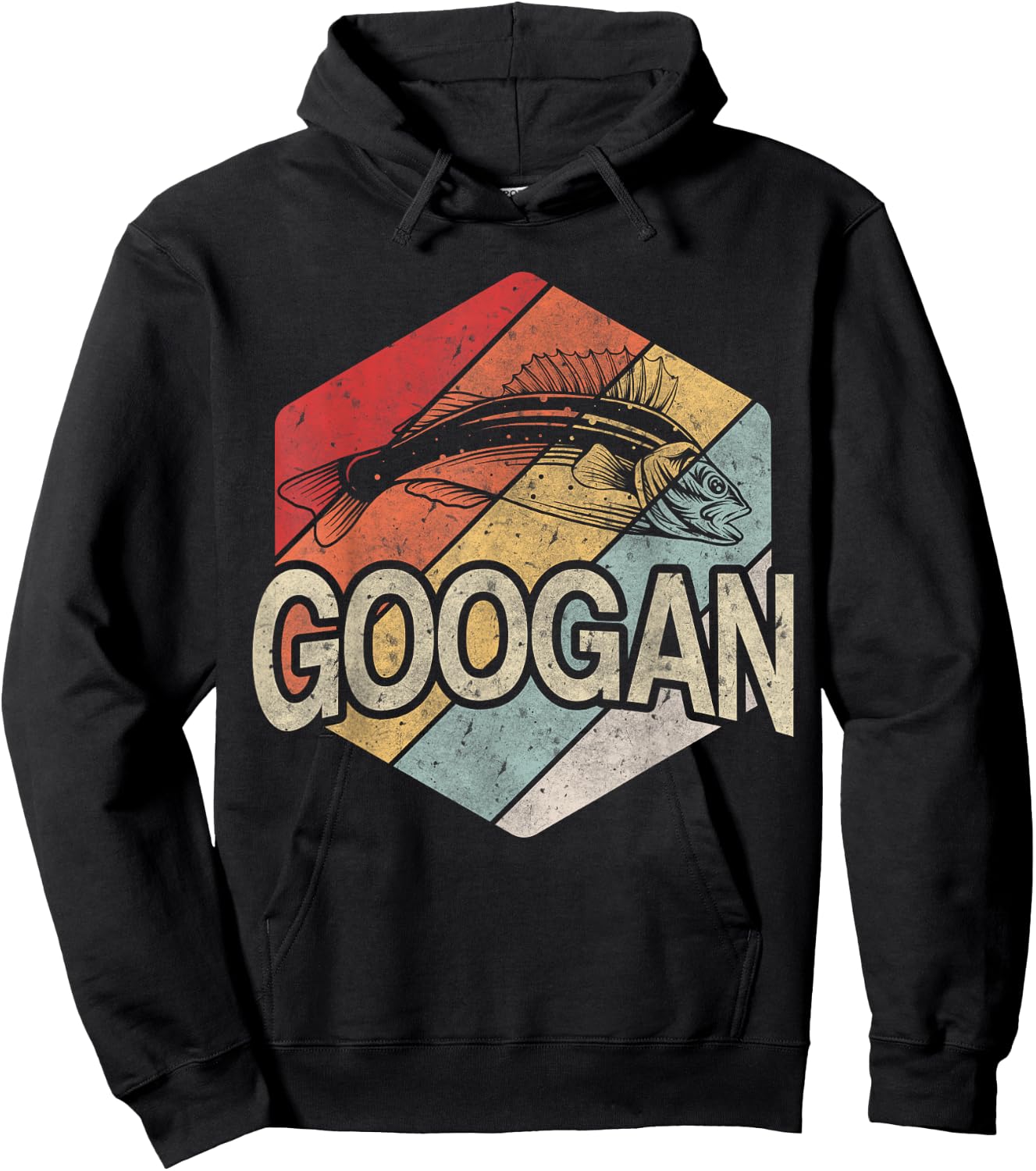 Retro Googan Fish Fishing Vintage Sunset Funny Fisherman Fan Hoodie - Hoodie | Black