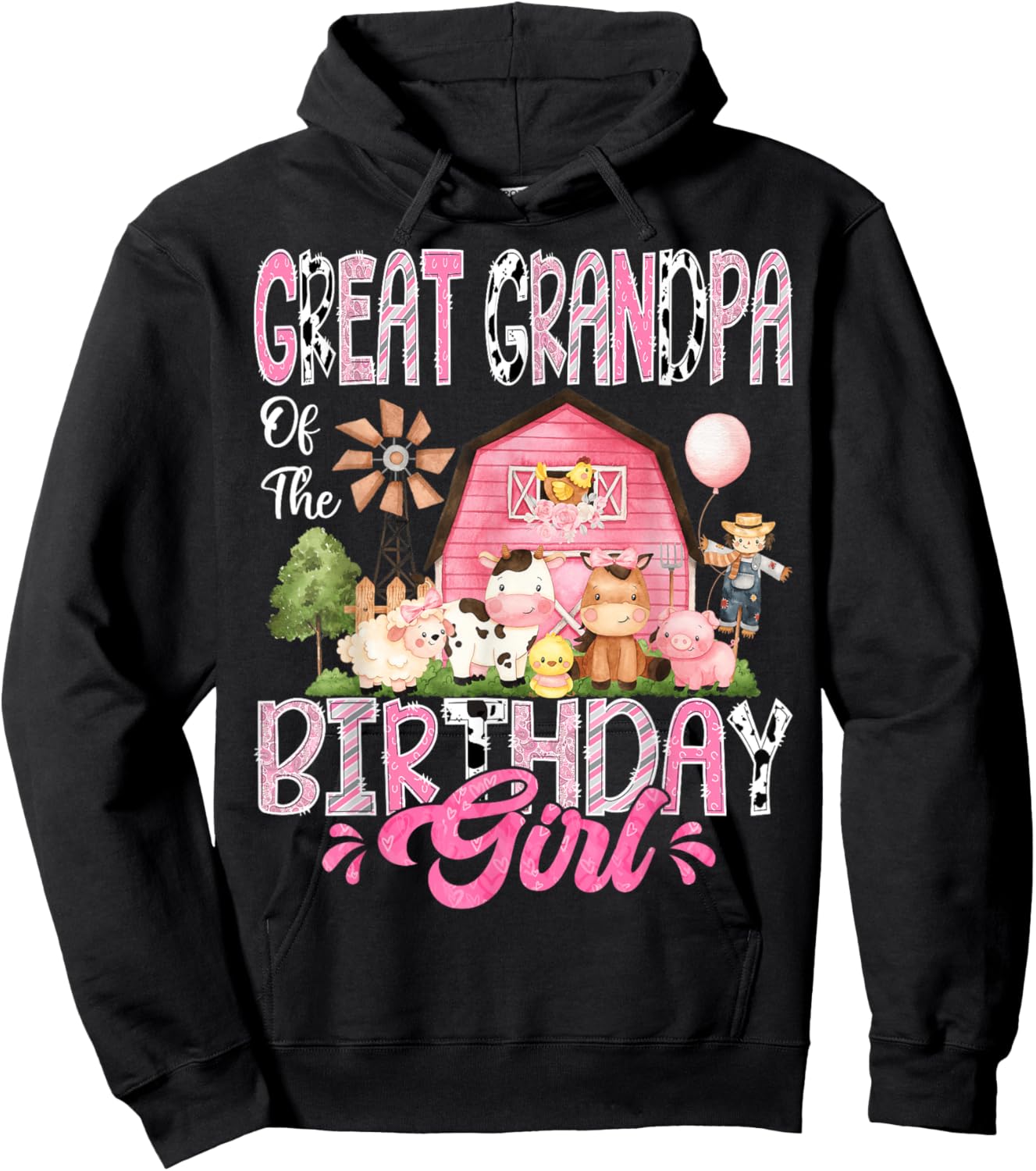 Great Grandpa Of The Birthday Girl Pink Farm Cow Birthday Hoodie - Hoodie | Black