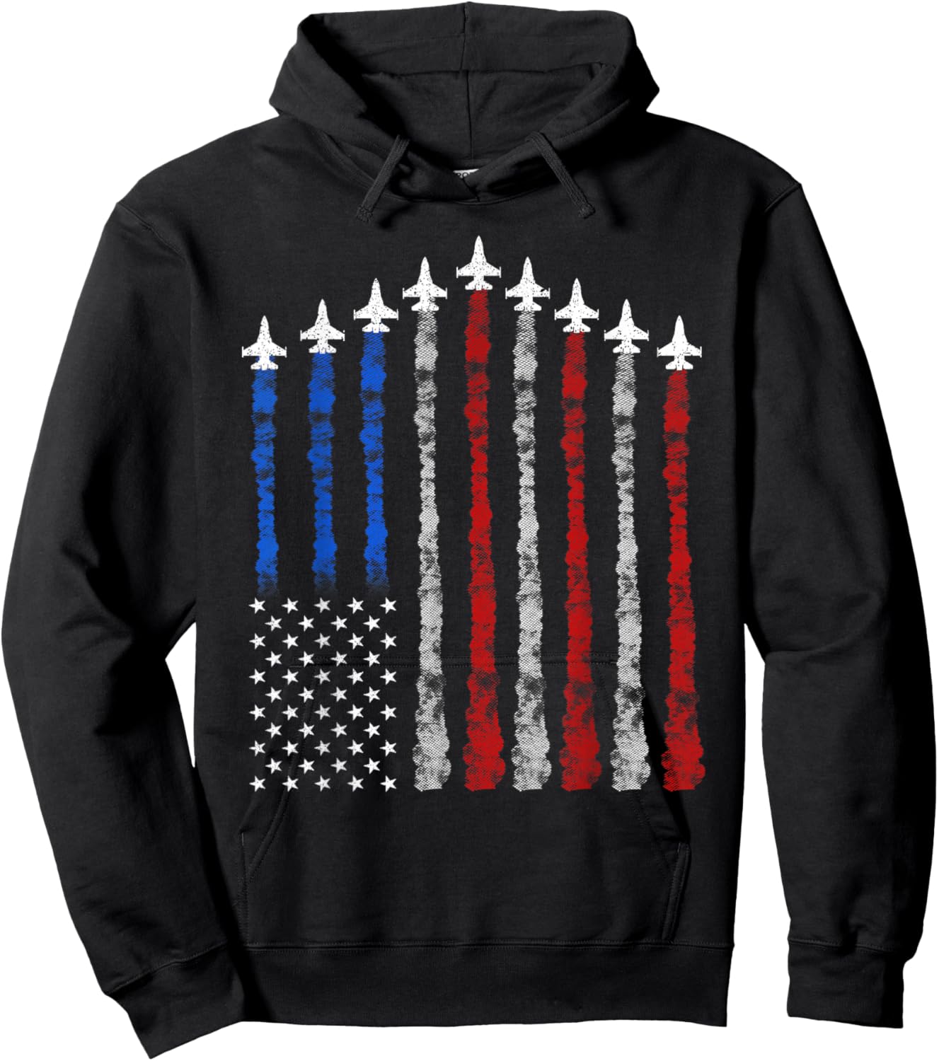 Fighter Jet Airplane USA Flag 4th of July Patriotic Hoodie - Hoodie | Black