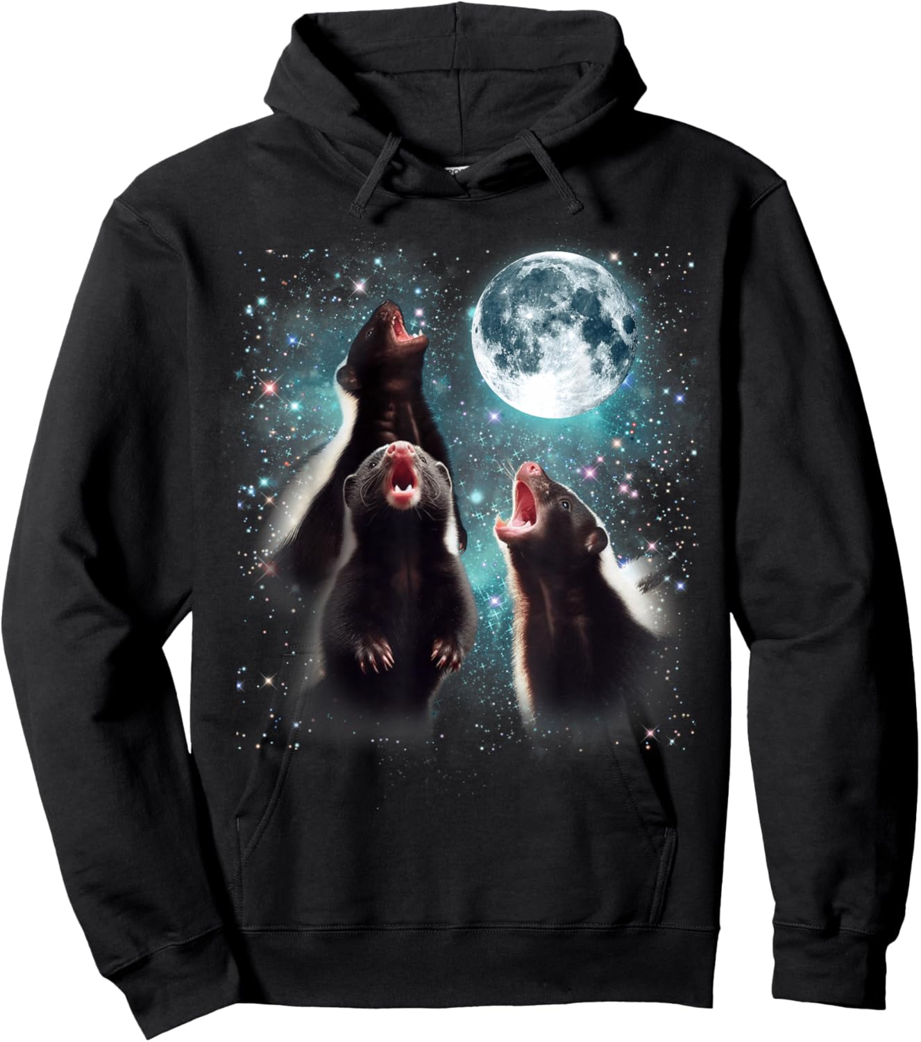 3 Skunk Moon Howling Skunk Head Funny , Women, Kid Hoodie - Hoodie | Black