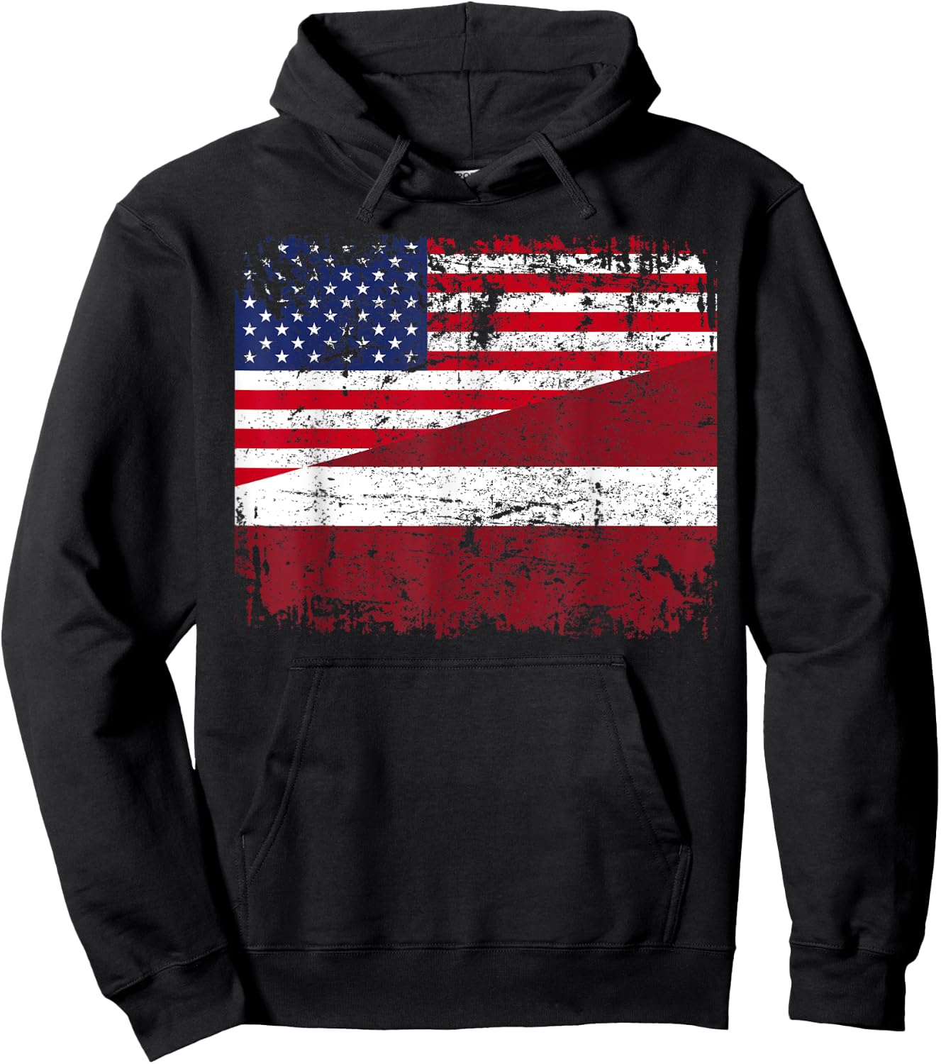 LATVIAN ROOTS | Half American Flag | USA LATVIA FLAG Hoodie - Hoodie | Black