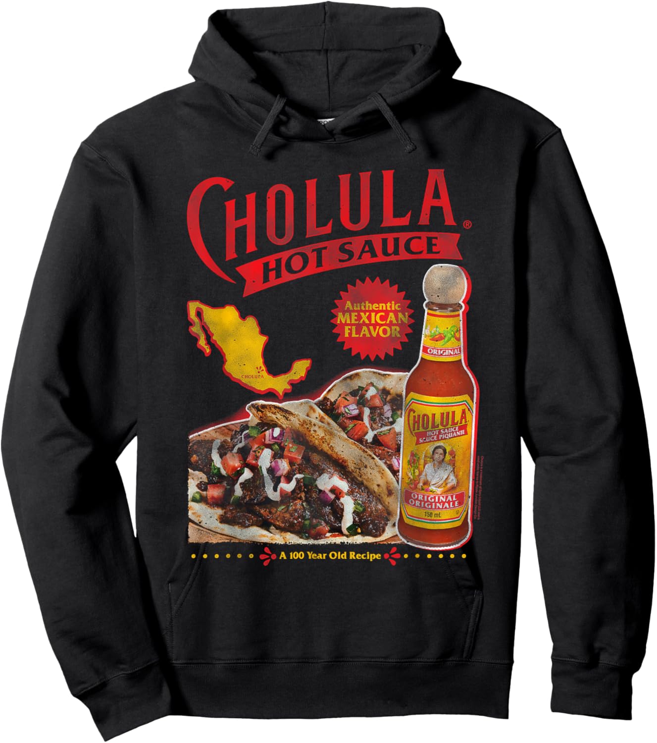Cholula Authentic Mexican Flavor Hot Sauce Hoodie - Hoodie | Black