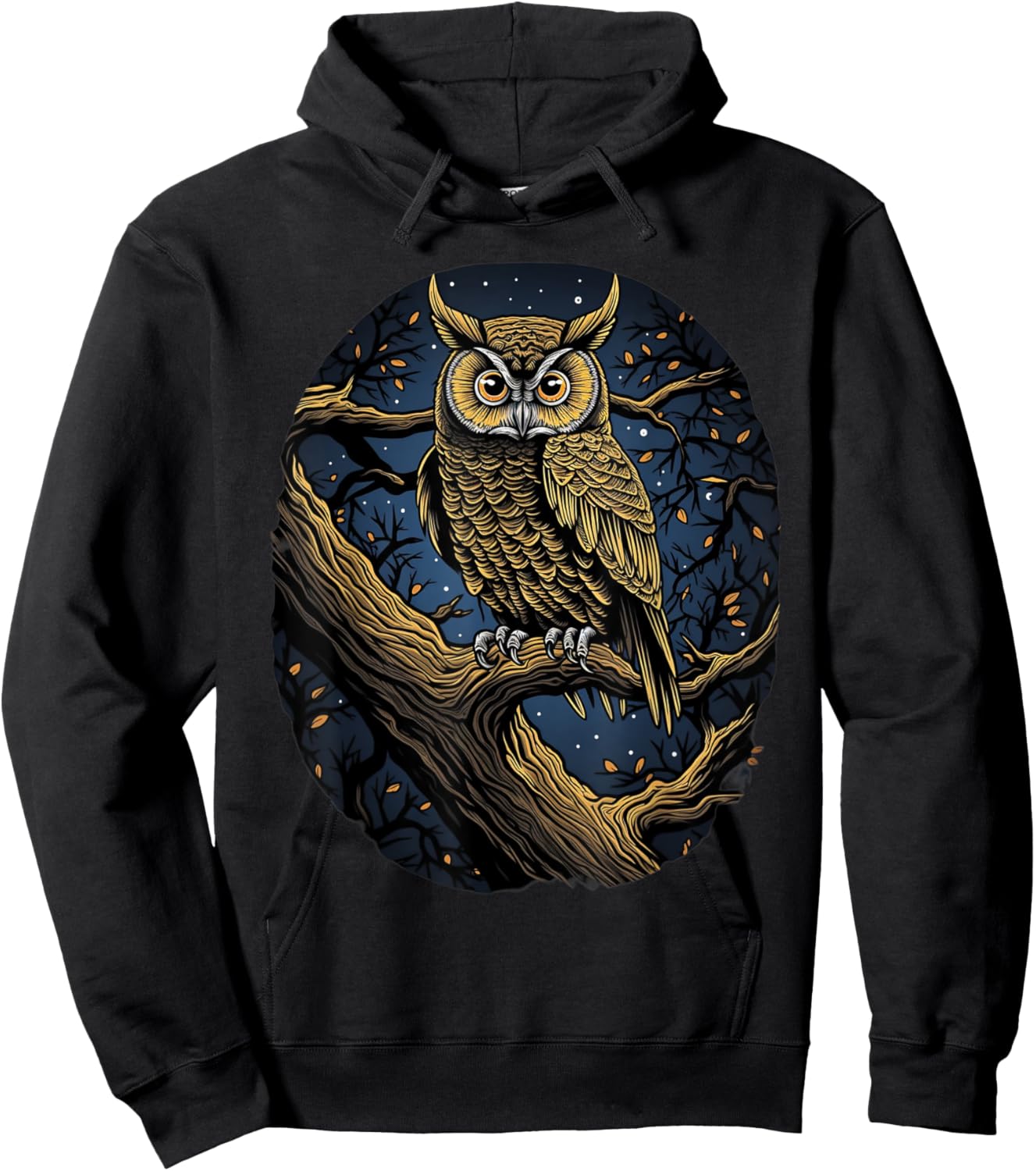 Moonlit Majesty Owl Hoodie - Hoodie | Black