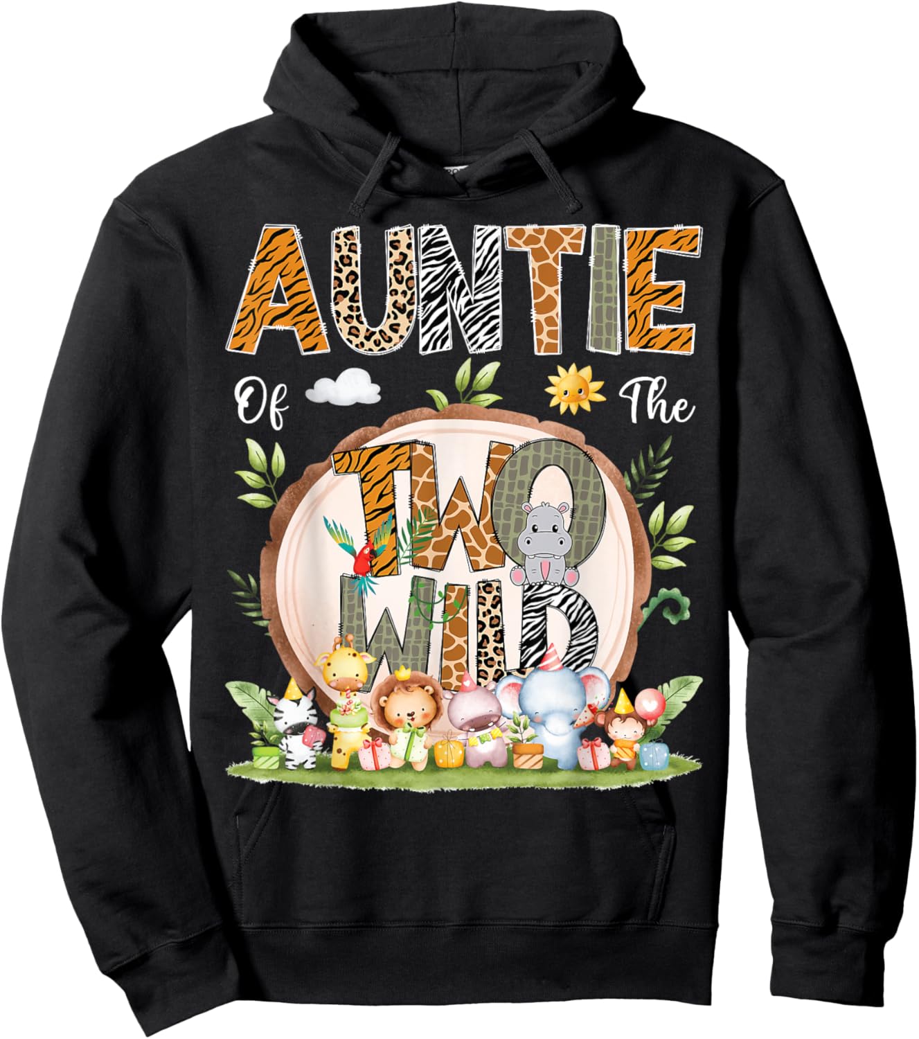 Auntie Of The Two Wild Animal Safari 2Nd Birthday Party Hoodie - Hoodie | Black