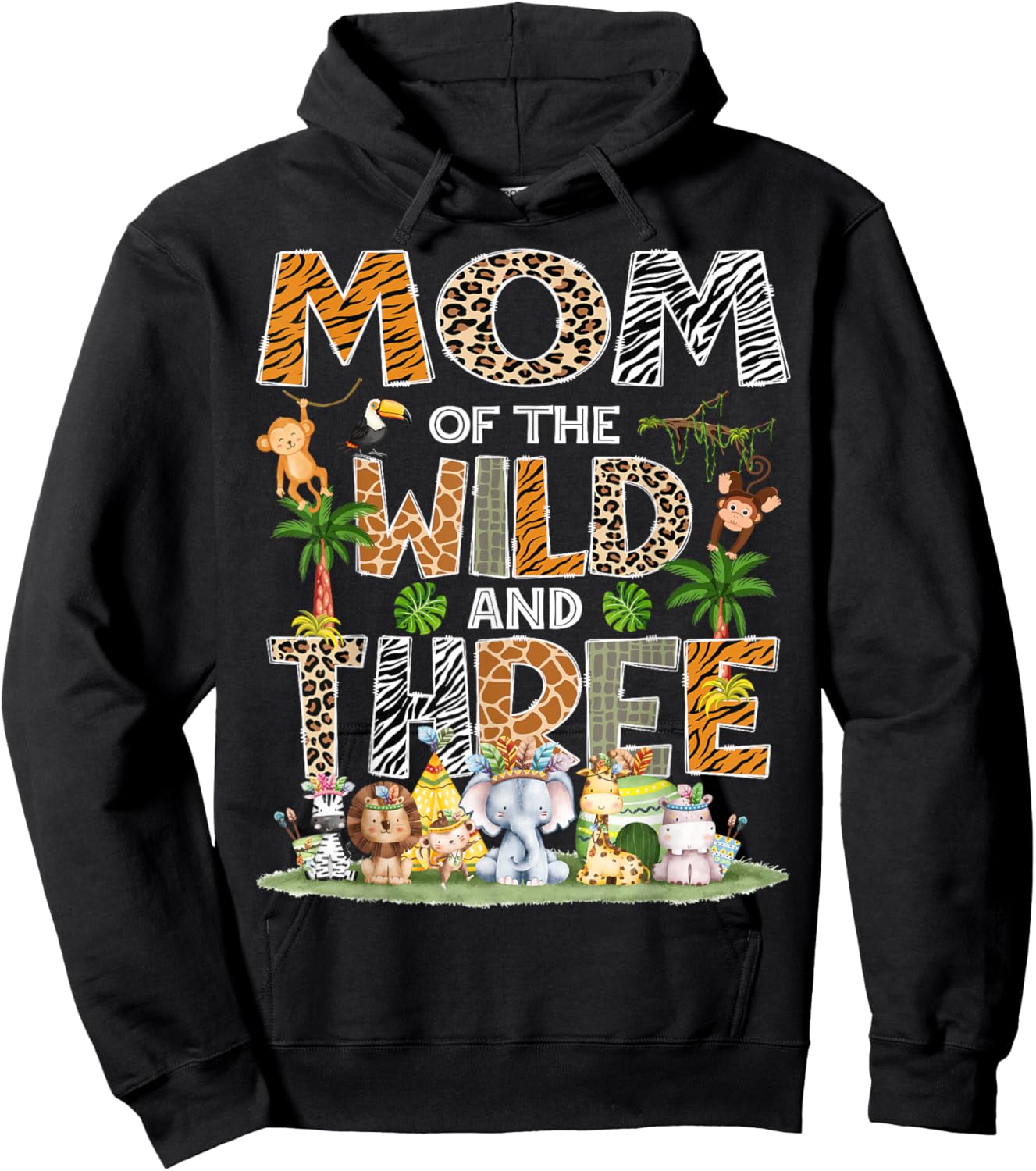 Mom Of The Wild Three 3Rd Birthday Tribal Safari Jungle Hoodie - Hoodie | Black