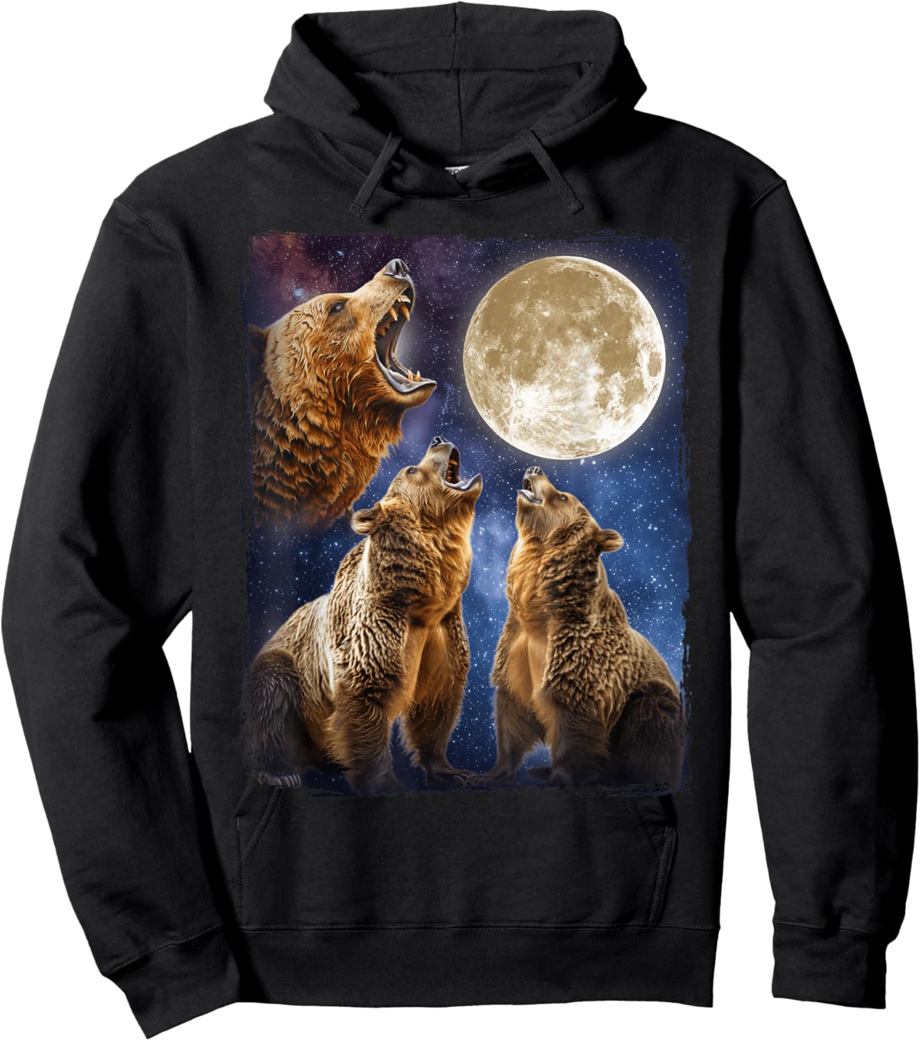 Bear Howling Moon Hoodie - Hoodie | Black