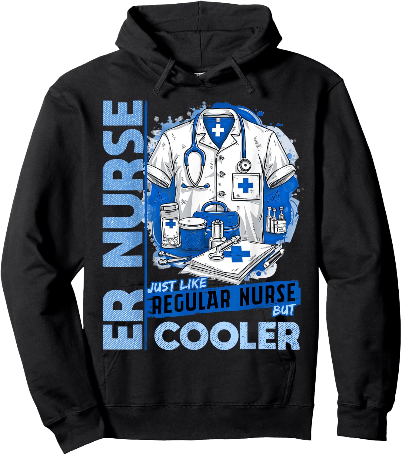 Cool ER Nurse Apparel Healthcare Professionals ER Nurse Black Small Modern Classic U-Neck Short Sleeve Humorous ER Nurse Design Hoodie - Hoodie | Black