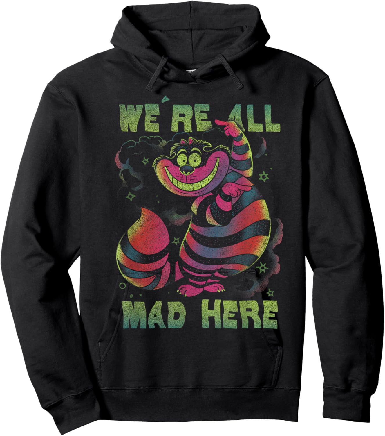 Disney Alice In Wonderland Cheshire Cat Neon All Mad Here Short Sleeve Hoodie - Hoodie | Black