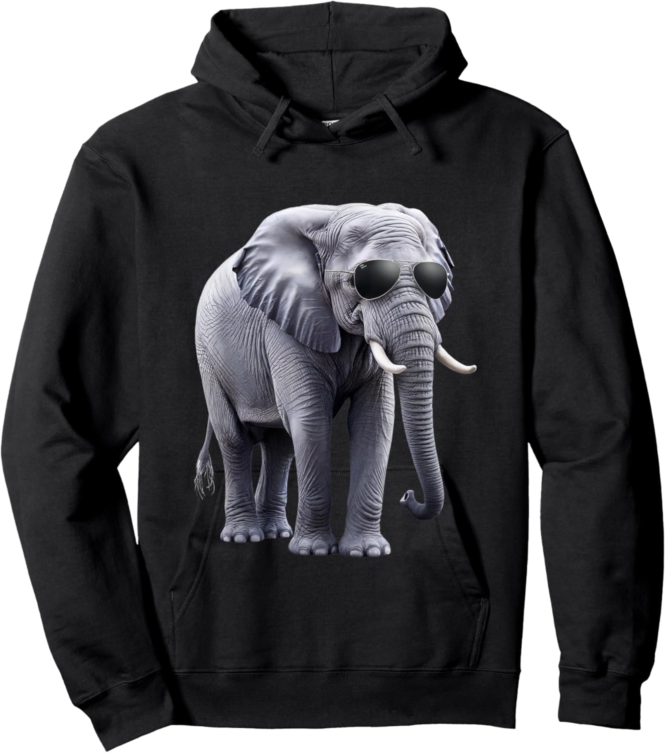 Cool Elephant with Sunglasses - Funny Design Hoodie - Hoodie | Black