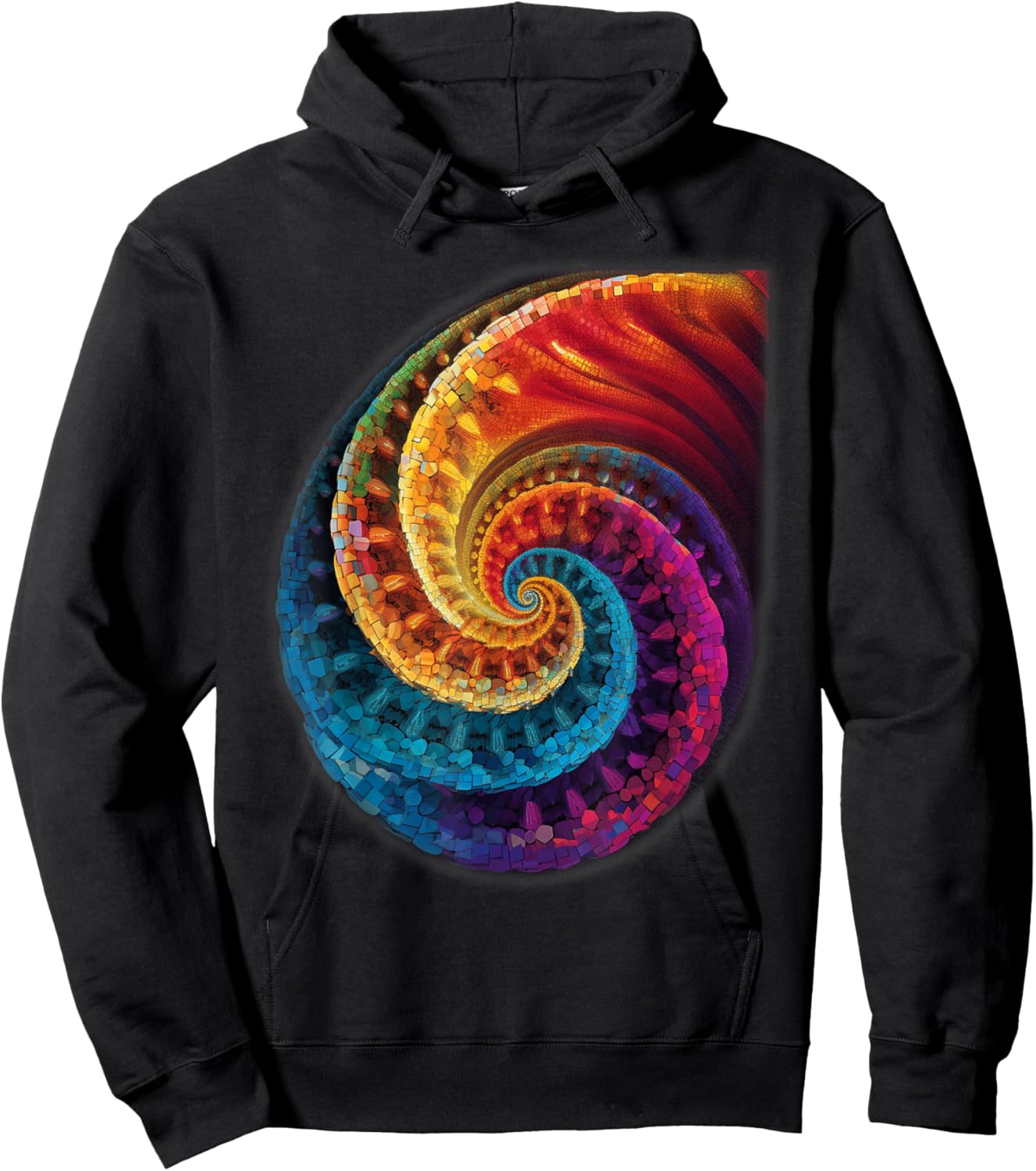 Colorful Fibonacci Spiral Psychedelic Colors Abstract Math Hoodie - Hoodie | Black