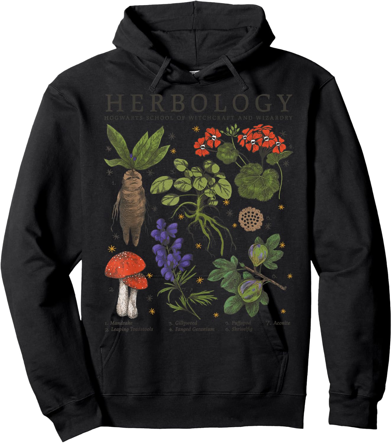 Harry Potter Herbology Plants Vintage Textbook Poster Hoodie - Hoodie | Black