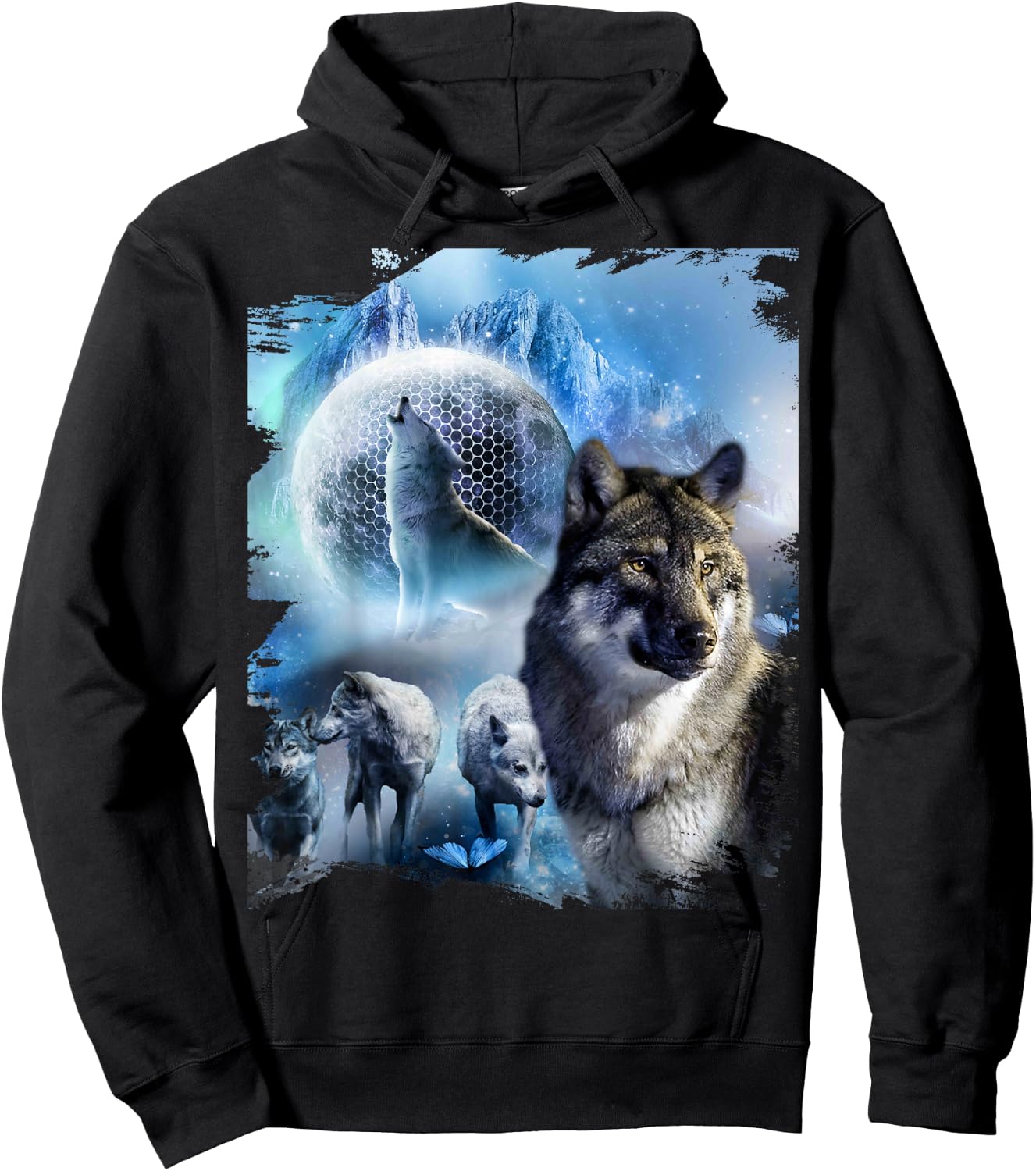 Snow Wolves Howling At Moon Ice Wolf Hoodie - Hoodie | Black