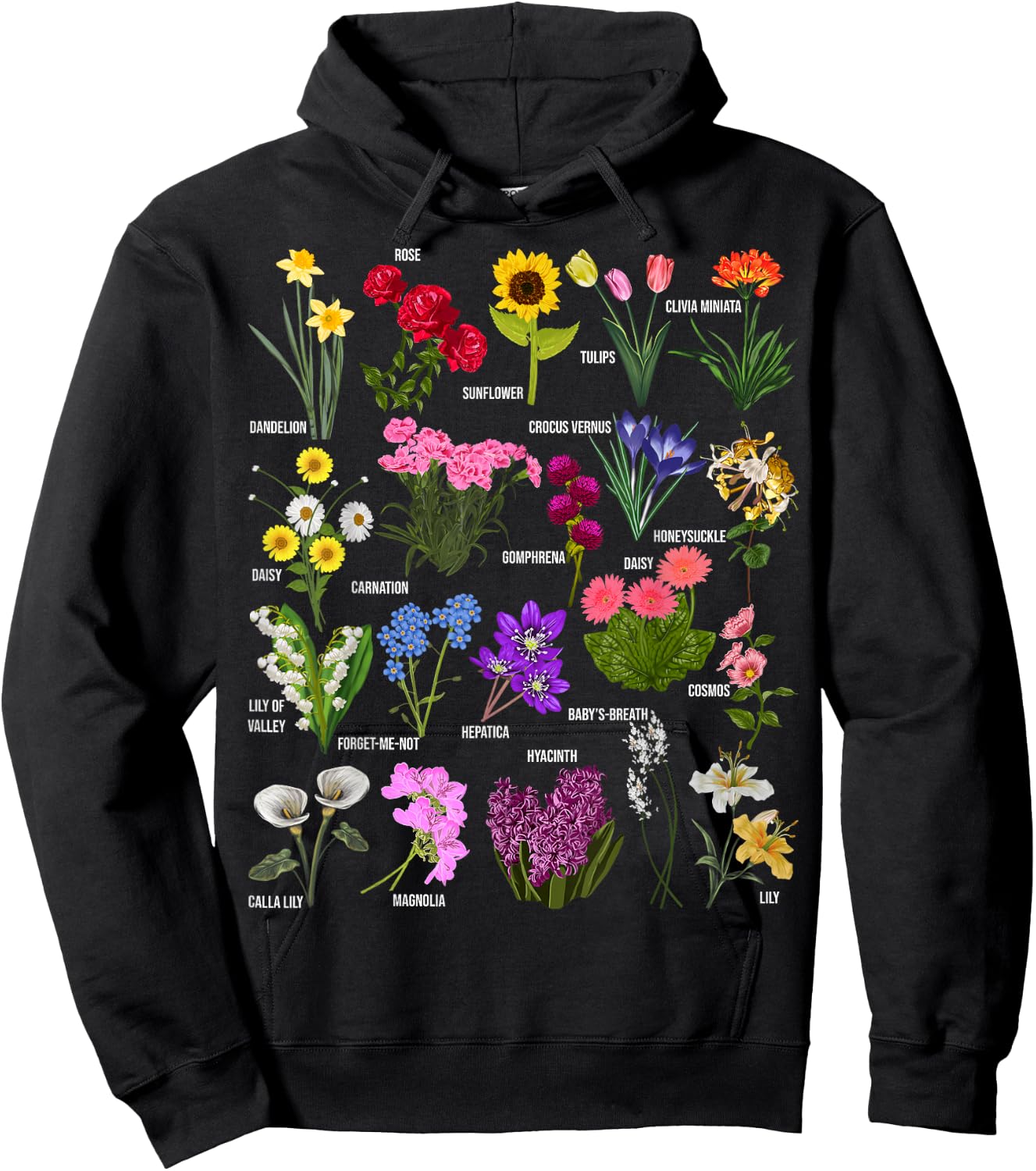 Vintage Flower Botanical Illustration Chart Plant Hoodie - Hoodie | Black