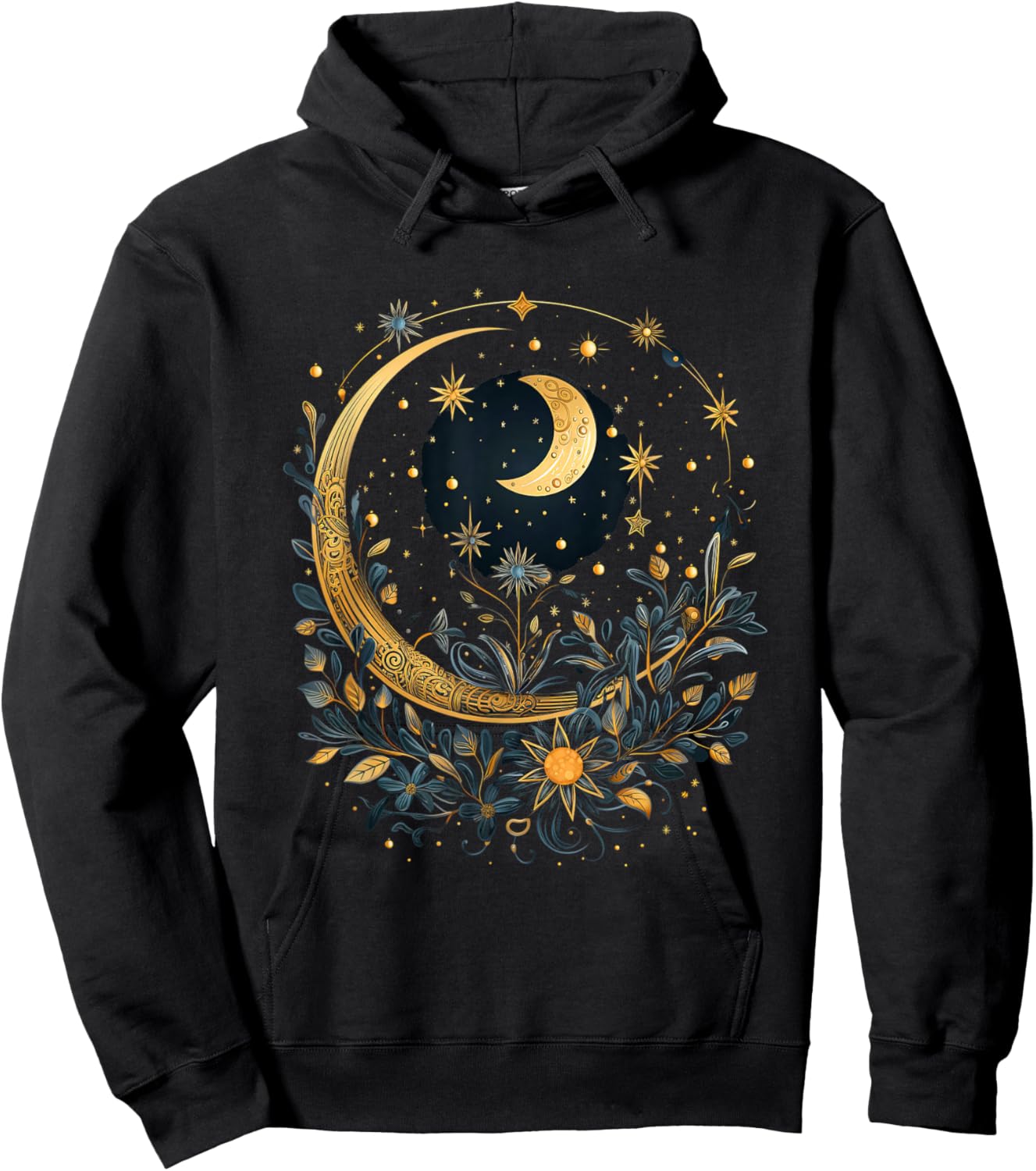 Mystic Sun and Moon Woman Mystical Flowers Aesthetic Hoodie - Hoodie | Black