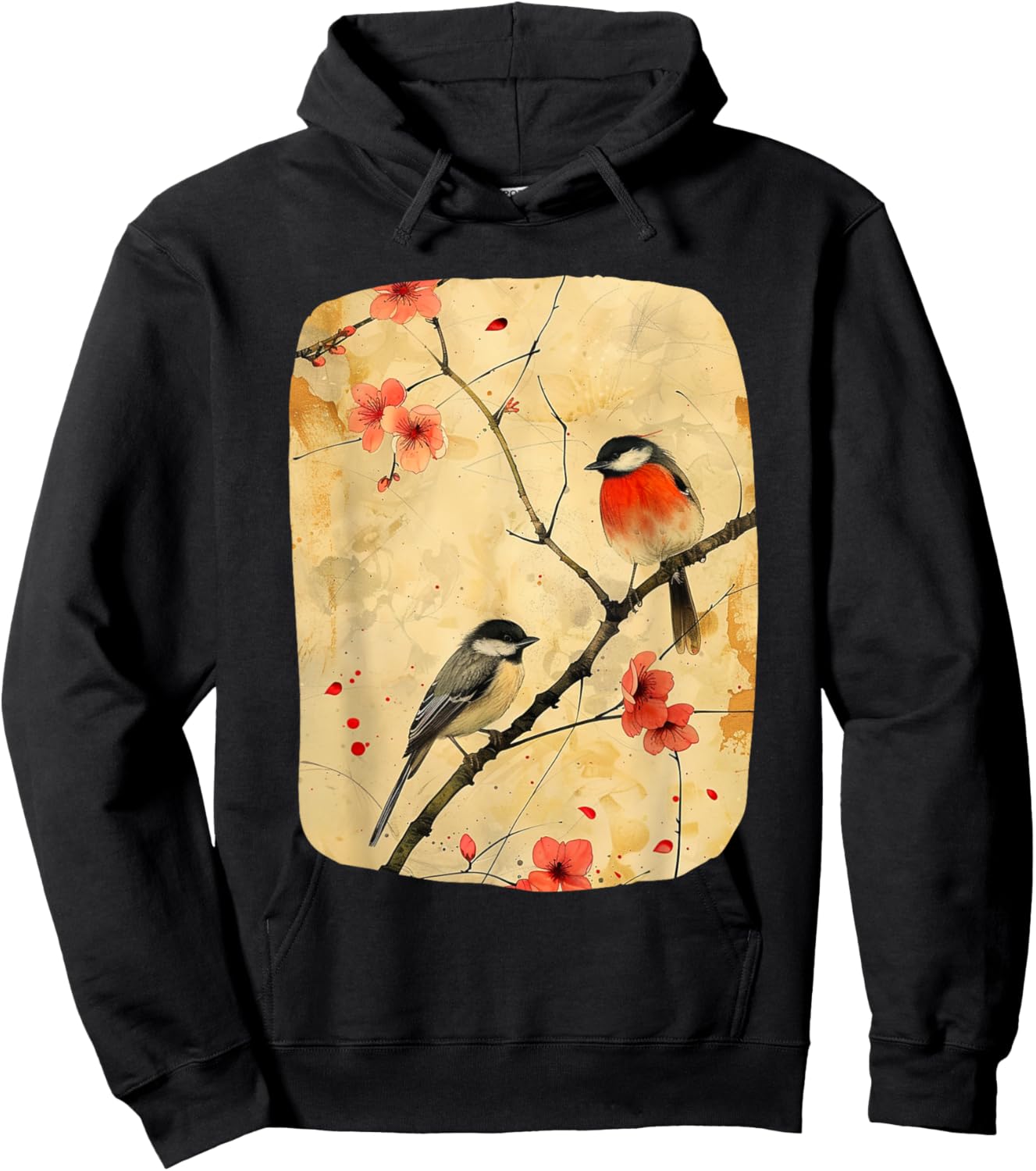 Japanese Art Birds On Cherry Blossom, Japanese Hoodie - Hoodie | Black
