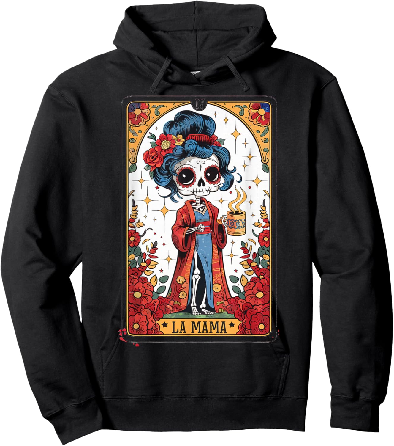 La Mamá Tarot Card Funny Mexican Mom Spanish Skeleton Mama Hoodie - Hoodie | Black