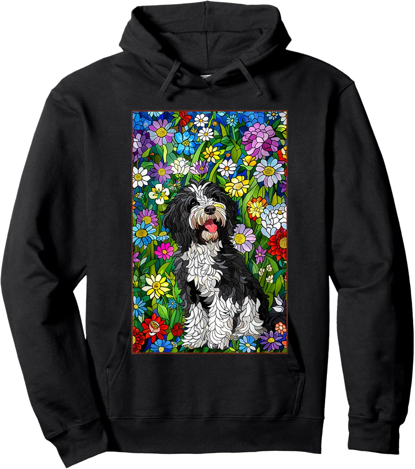 Bordoodle Dog Stained Glass Leadlight Artistic Design Men Women Kids Hoodie - Hoodie | Black