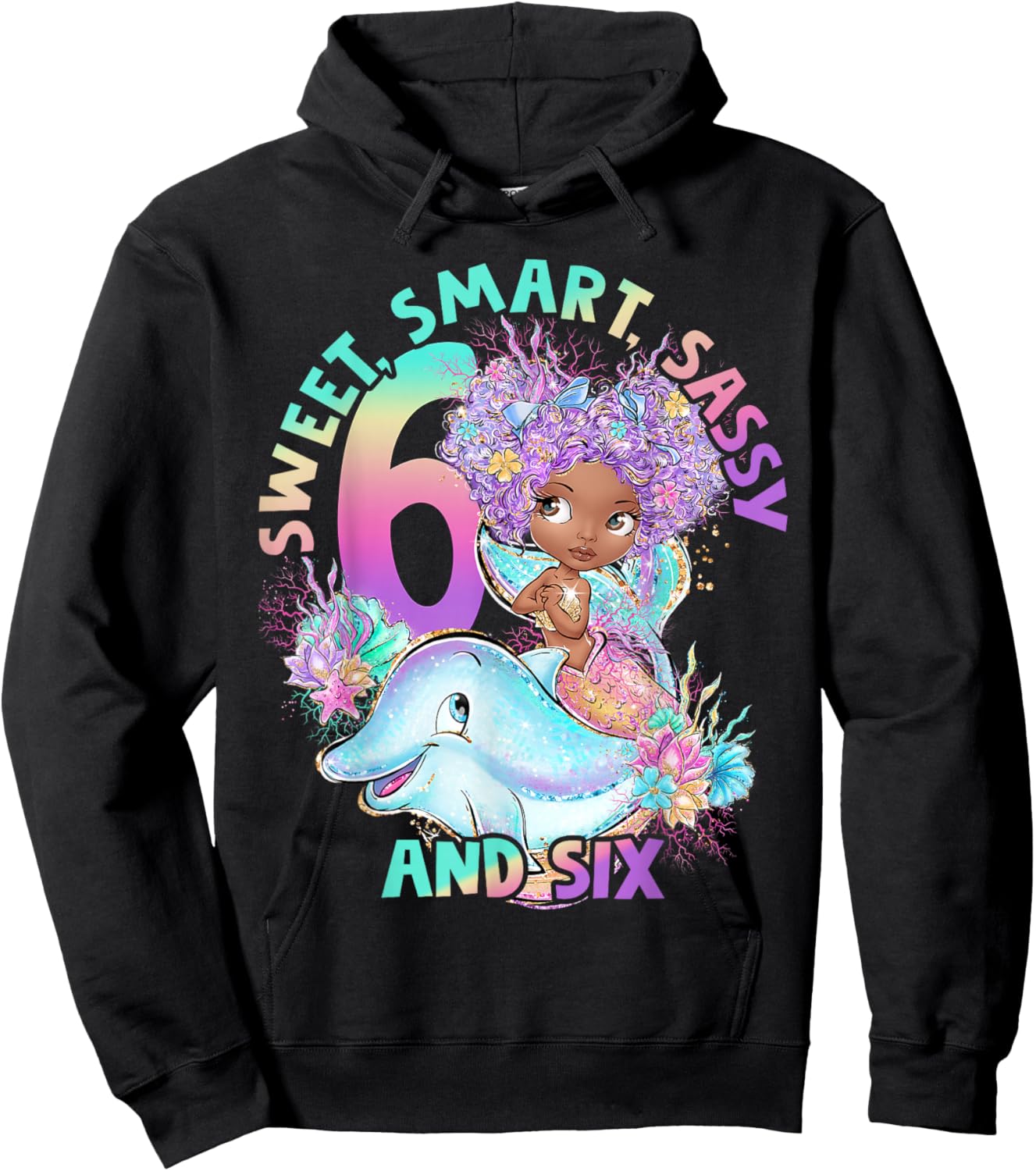 Black Mermaid 6th Birthday Sweet Sassy Six Black Girl Magic Hoodie - Hoodie | Black